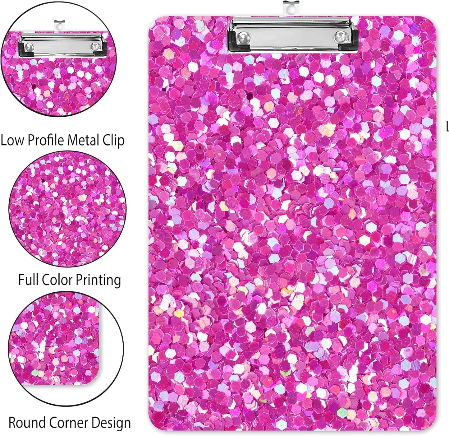 Fashion A4 Clipboard, Standard Letter Size 9" x 12.5", Decorative Wooden Clipboard with Low Profile Metal Clip for Office, School, Teachers, and Students, Pink