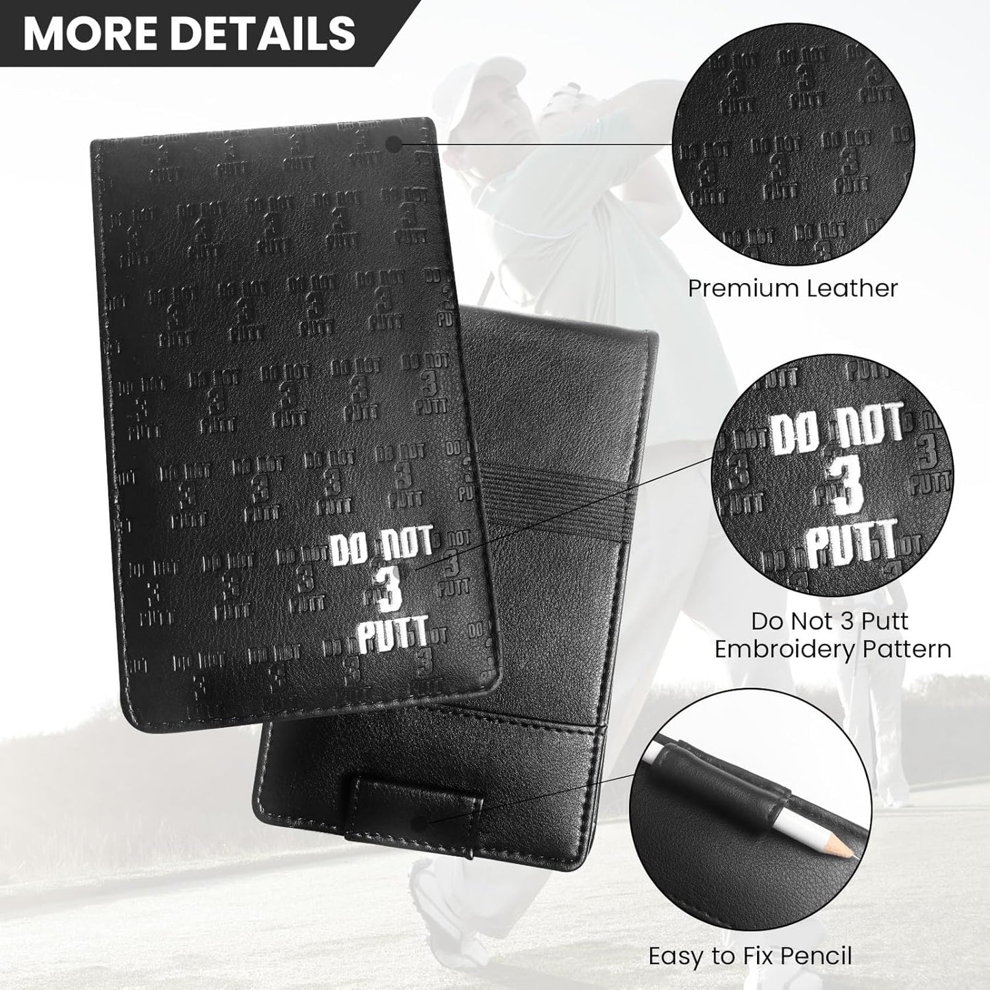 FINGER TEN Golf Scorecard Holder with 2 Free Pencils Value Pack, Premium Leather Yardage Books Cover Weatherproof, Lightweight Portable Score Tracking Accessories for Men Women