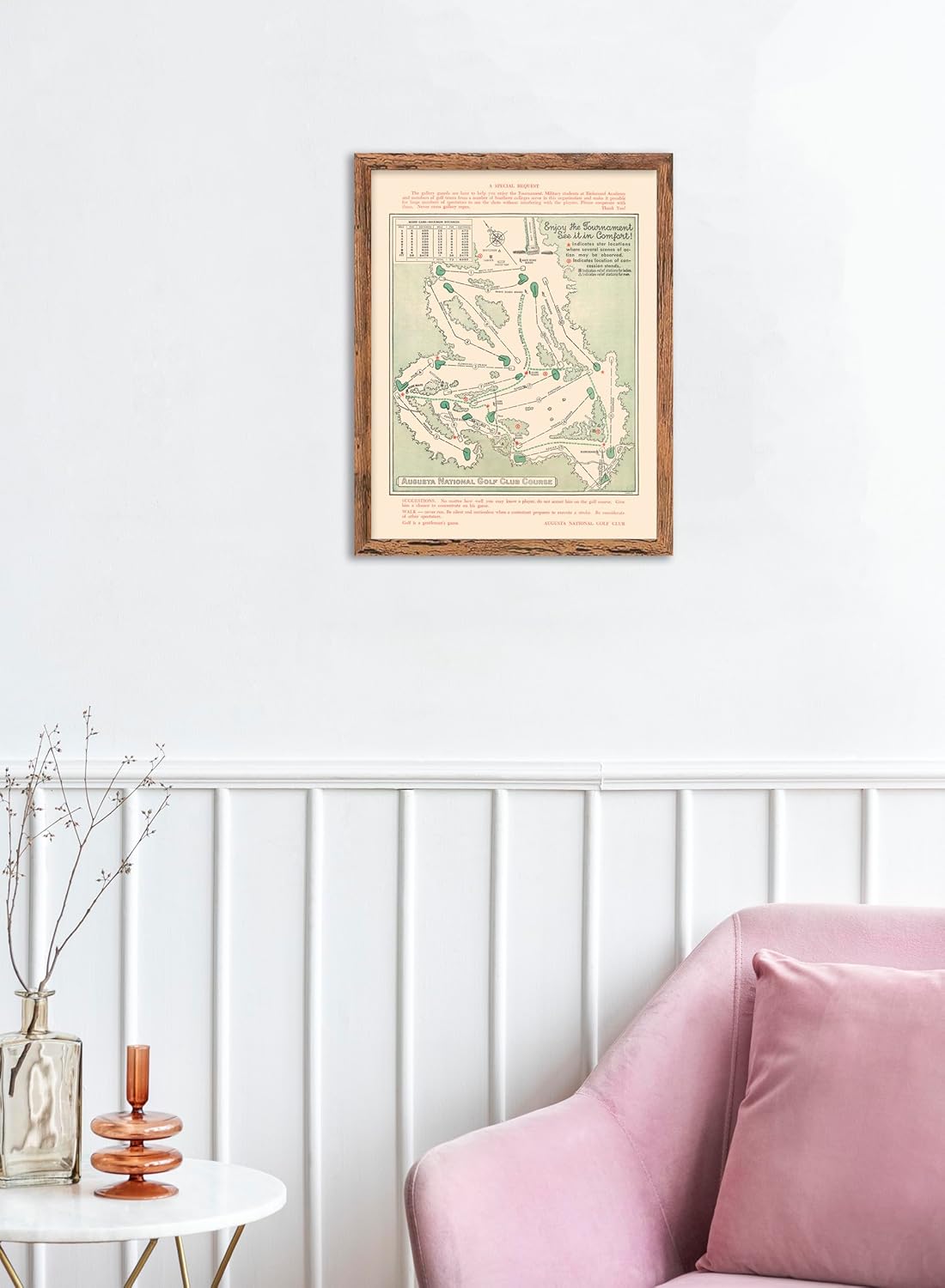 Framed Golf Map - Augusta National Golf Club Course, 1954, Vintage Wall Art, 11x14 (11x14 Framed)