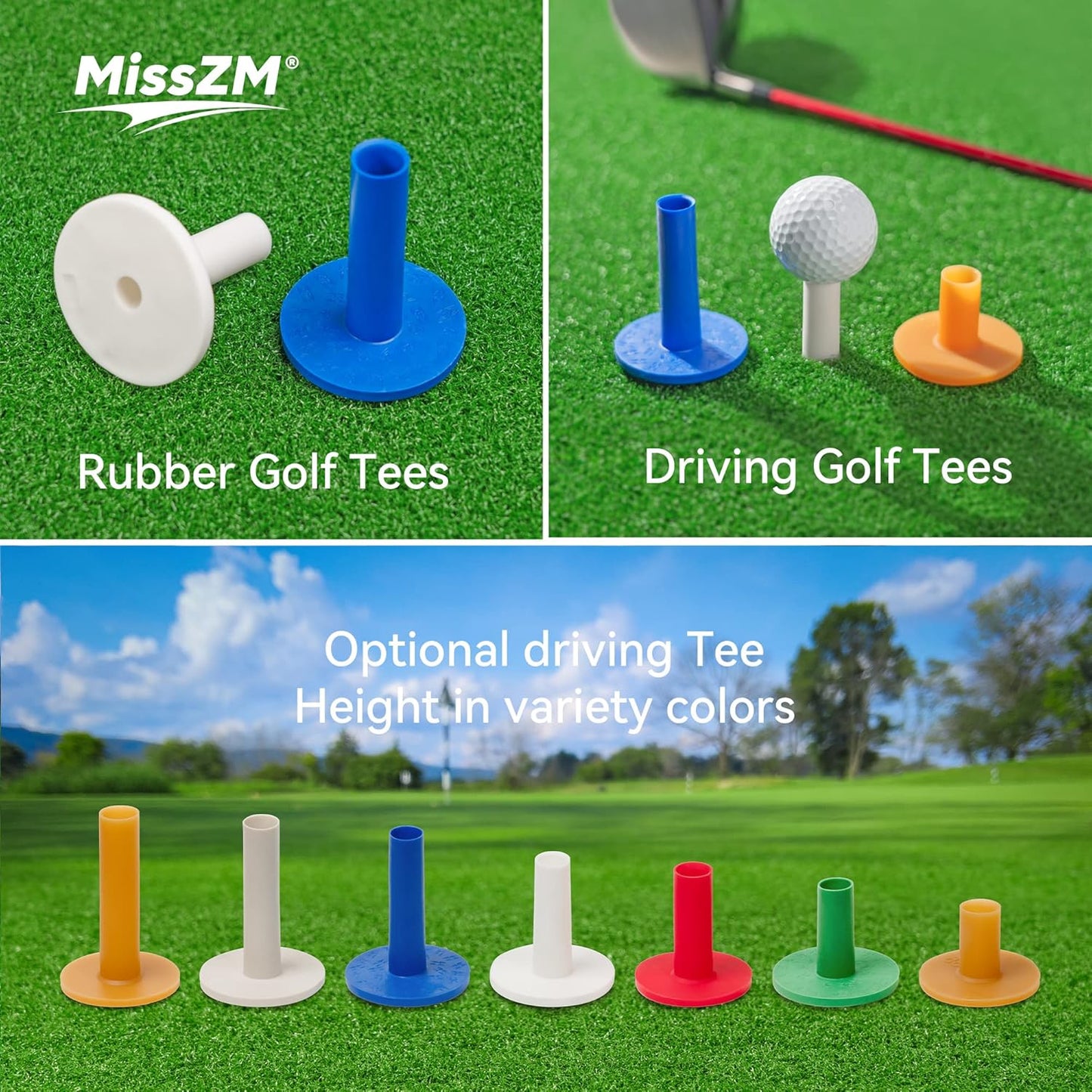 Golf Rubber Tees Practice Training, Driving Putting Chipping Range Mixed Size, Excellent Effect Used with Golf mats and Golf nets, Suitable for Indoor Outdoor Backyard Home Office