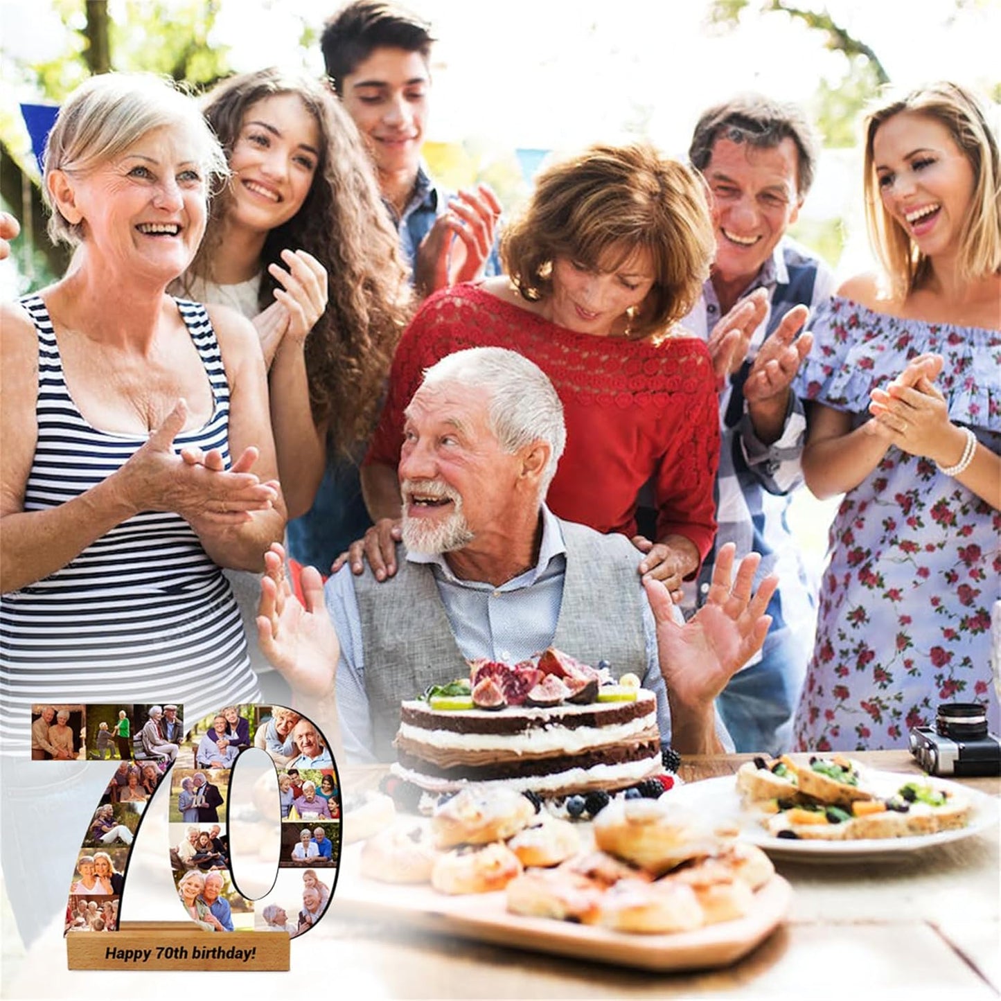 Personalized 16th Birthday Photo Frame Sign with 1-20 Picture Custom 50th Anniversary Picture Plaque Numbered Photo Collage 60 Anniversary Frame 18th Birthday Photo Sign,Wooden Base Birthday Frame