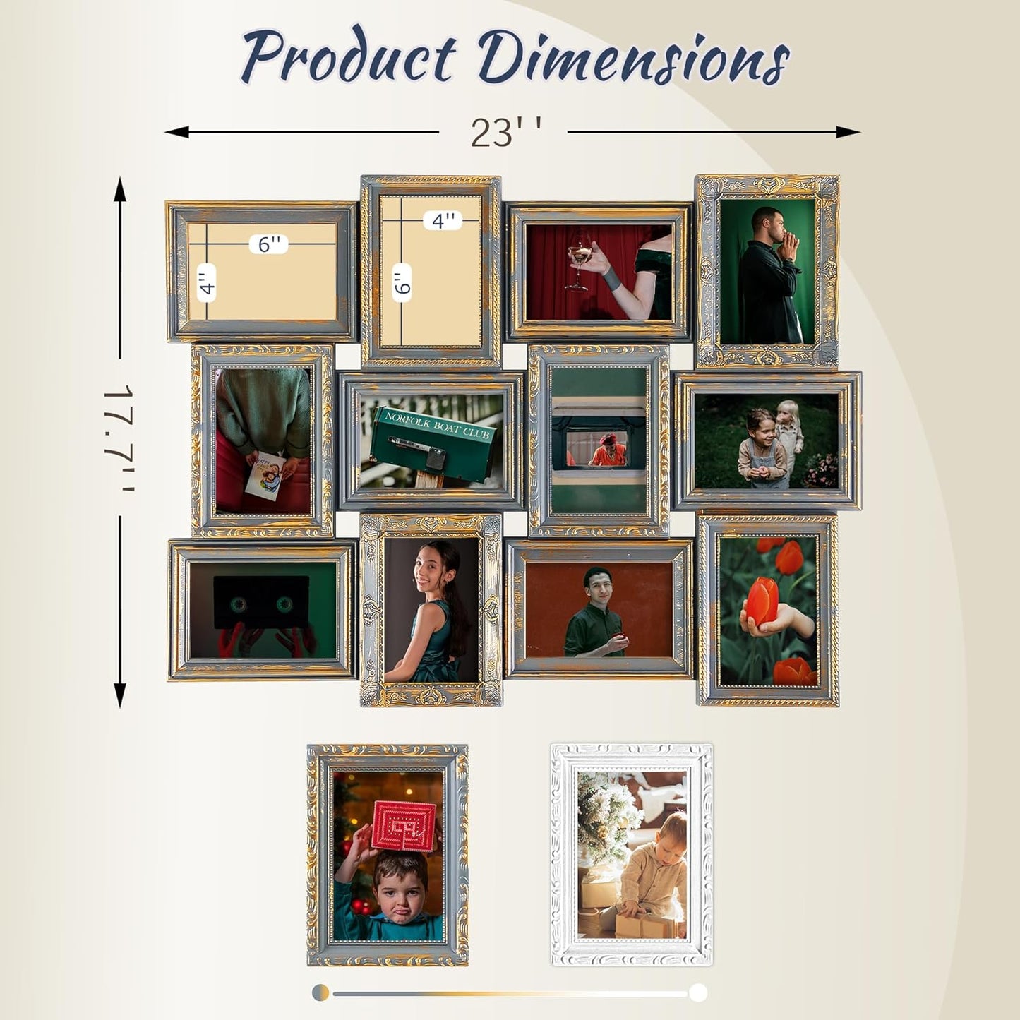 Jerry & Maggie 12 Opening Collage Photo Frame Rustic 23×18 Vintage Embossed Finish PVC Picture Frames Selfie Gallery Collage Wall Hanging For 6×4 Photo, Vintage