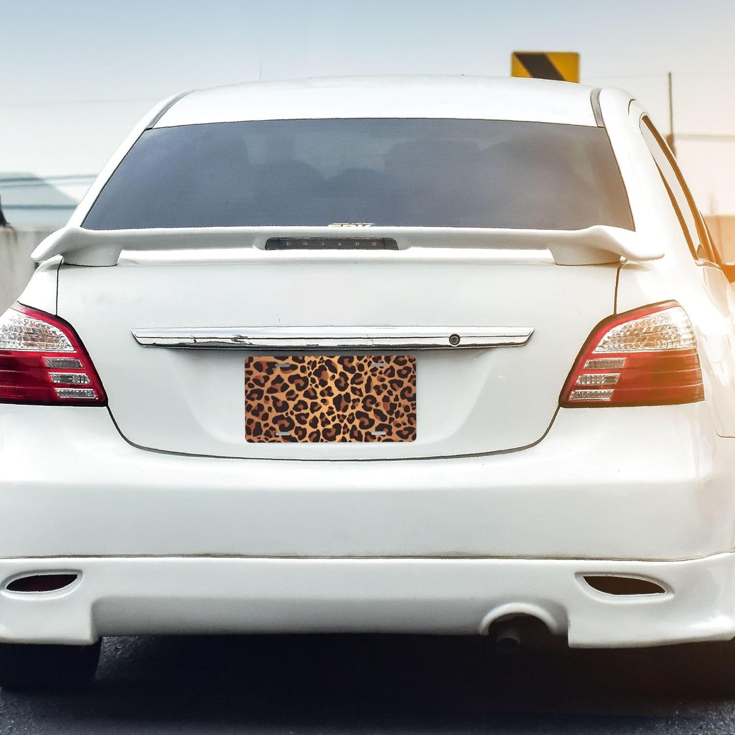 Leopard Print Animal Cheetah Front License Plate for Car Designs Stainless License Plate Cover Holder for Men Women Metal Aluminum Decorative Accessory Vanity Tag Standard 6 X 12 Inch (4 Holes)