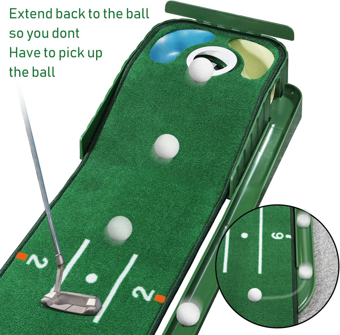 Golf Putting Green, Mat for Indoors, Putting Matt with Ball Return and 3 Holes, Training and Practice Equipment at Home or Office, Gifts Accessories for Men