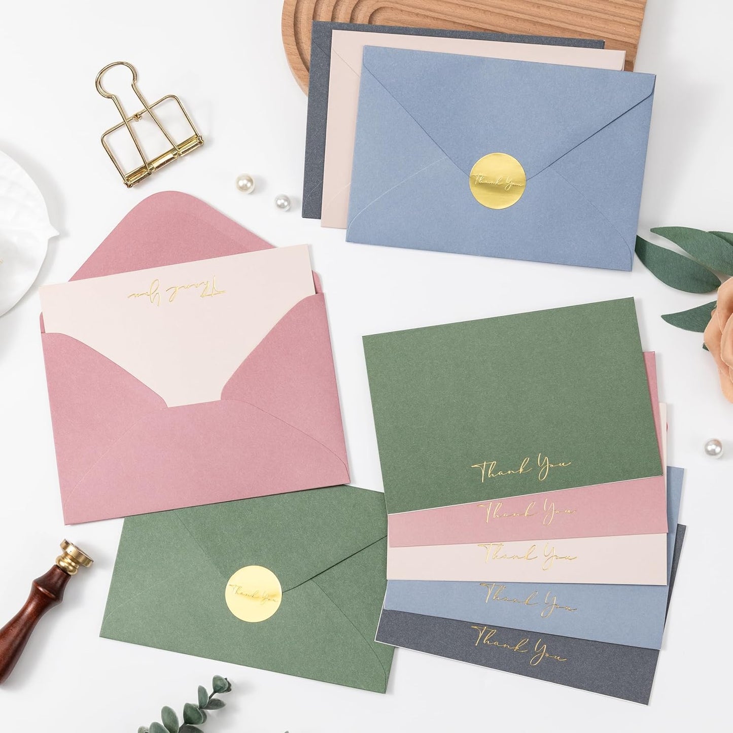 Crisky Morandi Thank You Cards with Envelopes & Stickers， 25 Pack Gold Foil Bridal Shower Graduation Thank You Cards Small Business, Wedding Baby Shower Birthday Funeral Notes Bulk