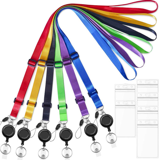 AMUU 6 Colors Lanyards Adjustable Extend Length with Vertical ID Badge Holder and Retractable Badge Reel,Red,Yellow,Black,Green,Purple,Royal Blue,6 Pack