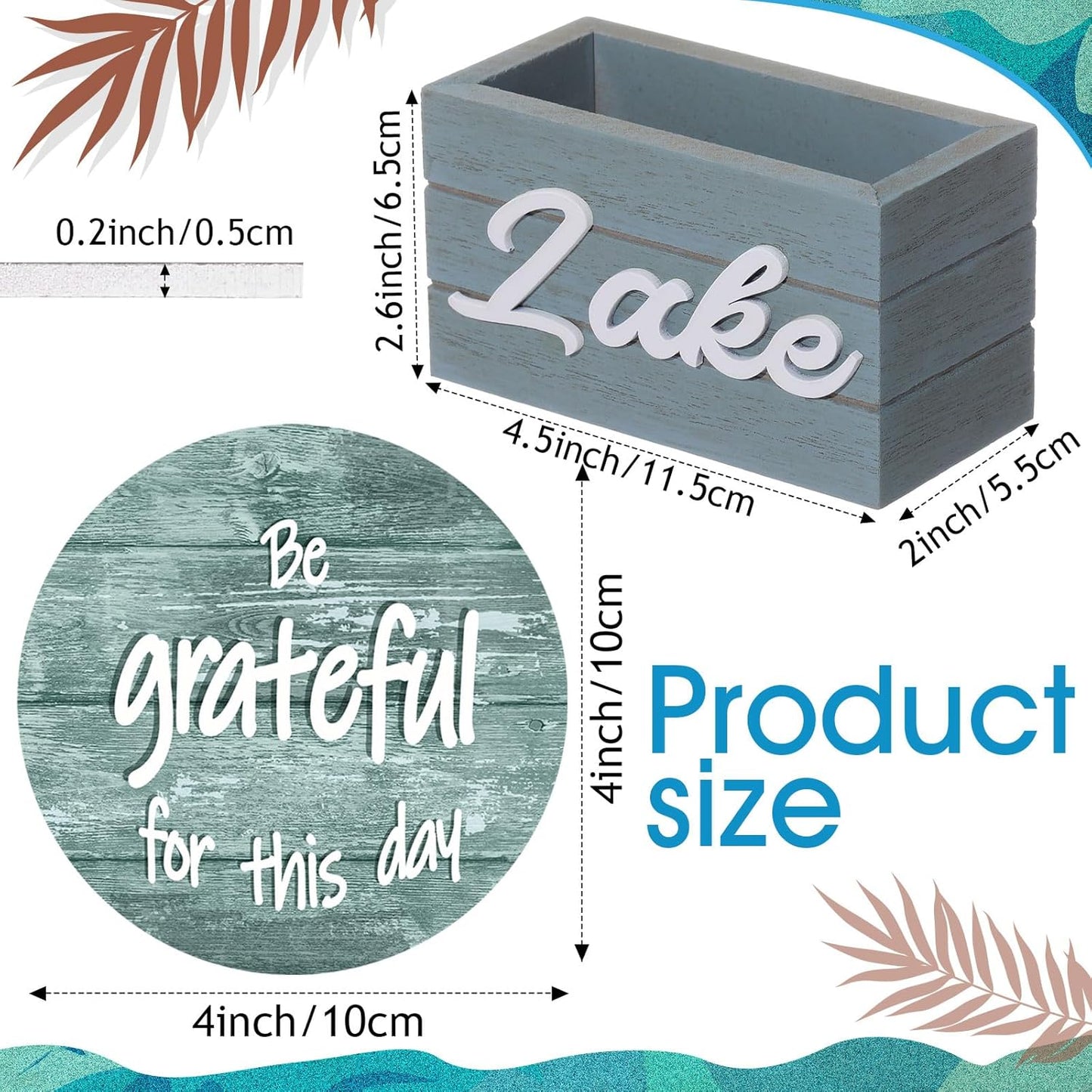 Queekay 6 Set Lake Theme Coasters with Holder for Drinks, Lake Lovers House Gifts, 4'' Wooden Coasters with Sayings Housewarming Gifts for Home Bar Coffee Table Decorations(Blue Color)