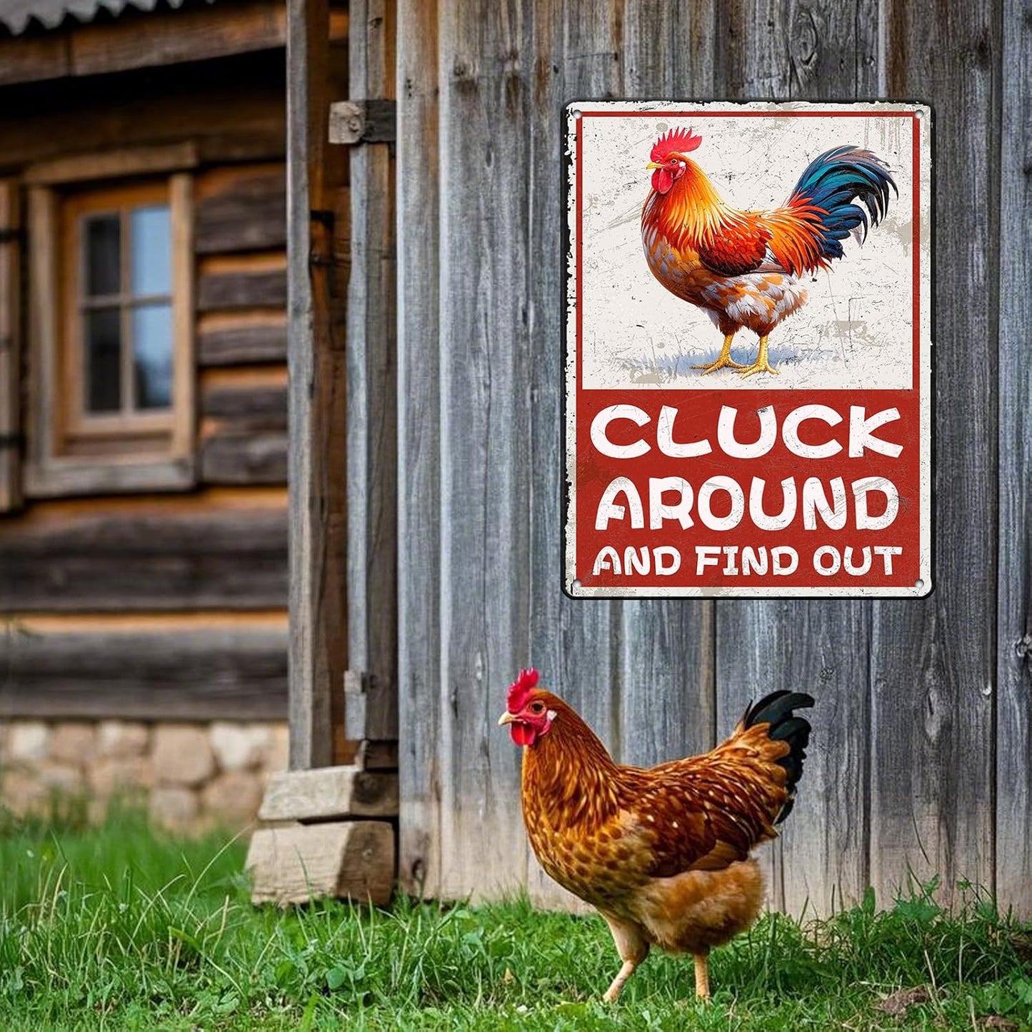 Cluck Around And Find Out Humorous Chicken Metal Tin Sign 12x16 Inch Farm Warning Poster Chicken Farm Tin Sign Home Kitchen Garden Cafe Office Shop Are Wall Decor
