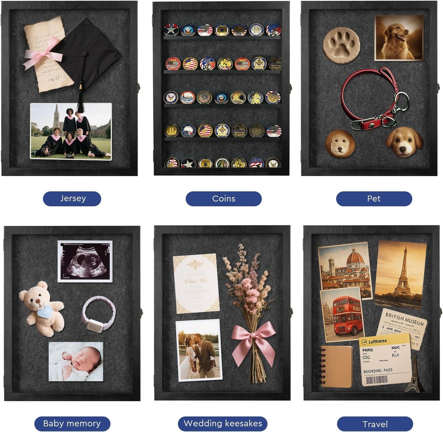 Large Jersey Frame Display Case, Black Shadow Box Frame 13X17 with Slot, for Graduation/Pet/Medal/Coin/Wedding Keepsakes, Anniversary/Birthday/Bridal/Engagement/Wedding Registry/House Warming Gifts