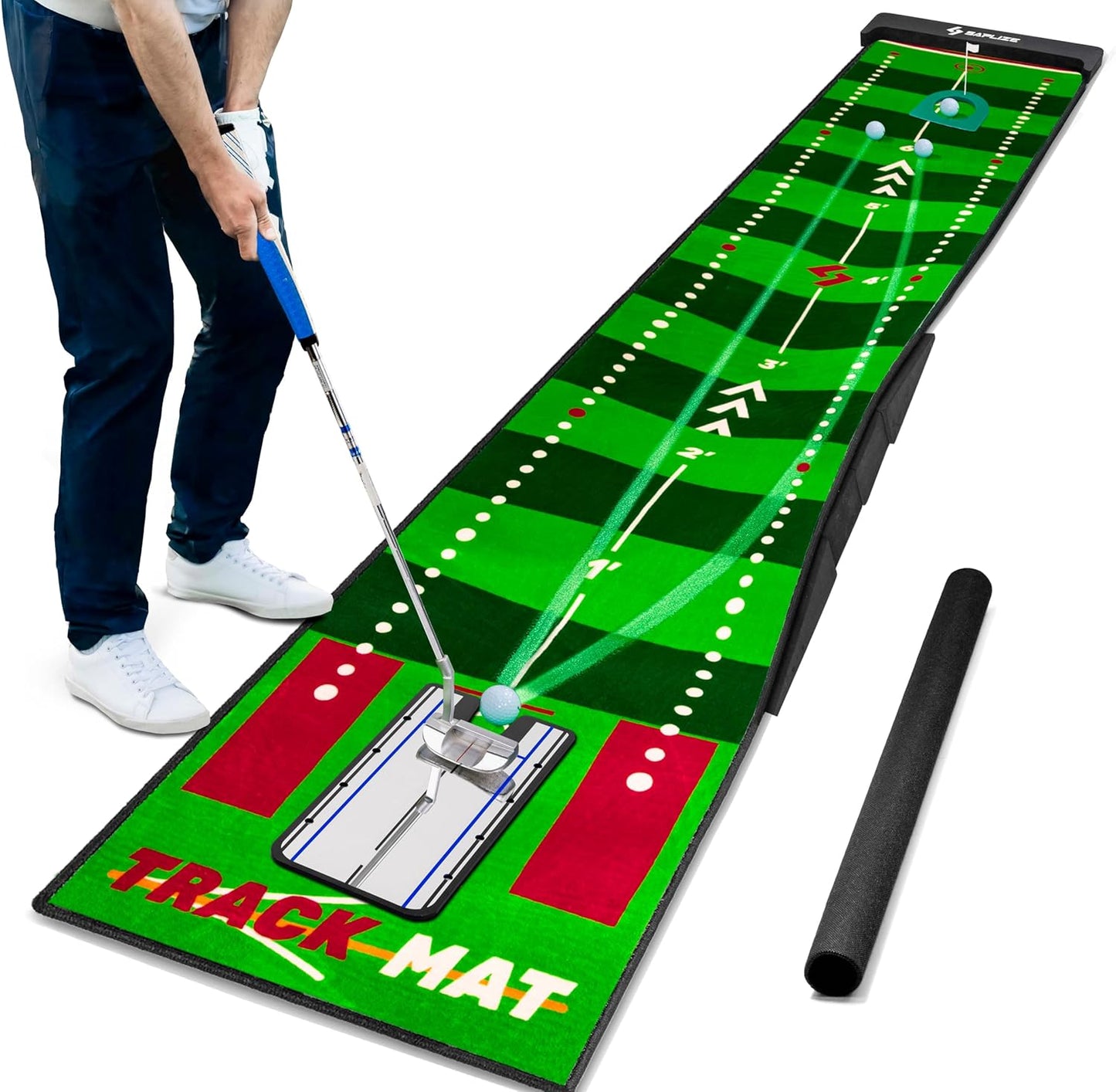 SAPLIZE Golf Putting Mat/Putting Green Mat - Adjustable Slope, Trajectory Tracking & Pong Game Modes | Indoor & Outdoor Use