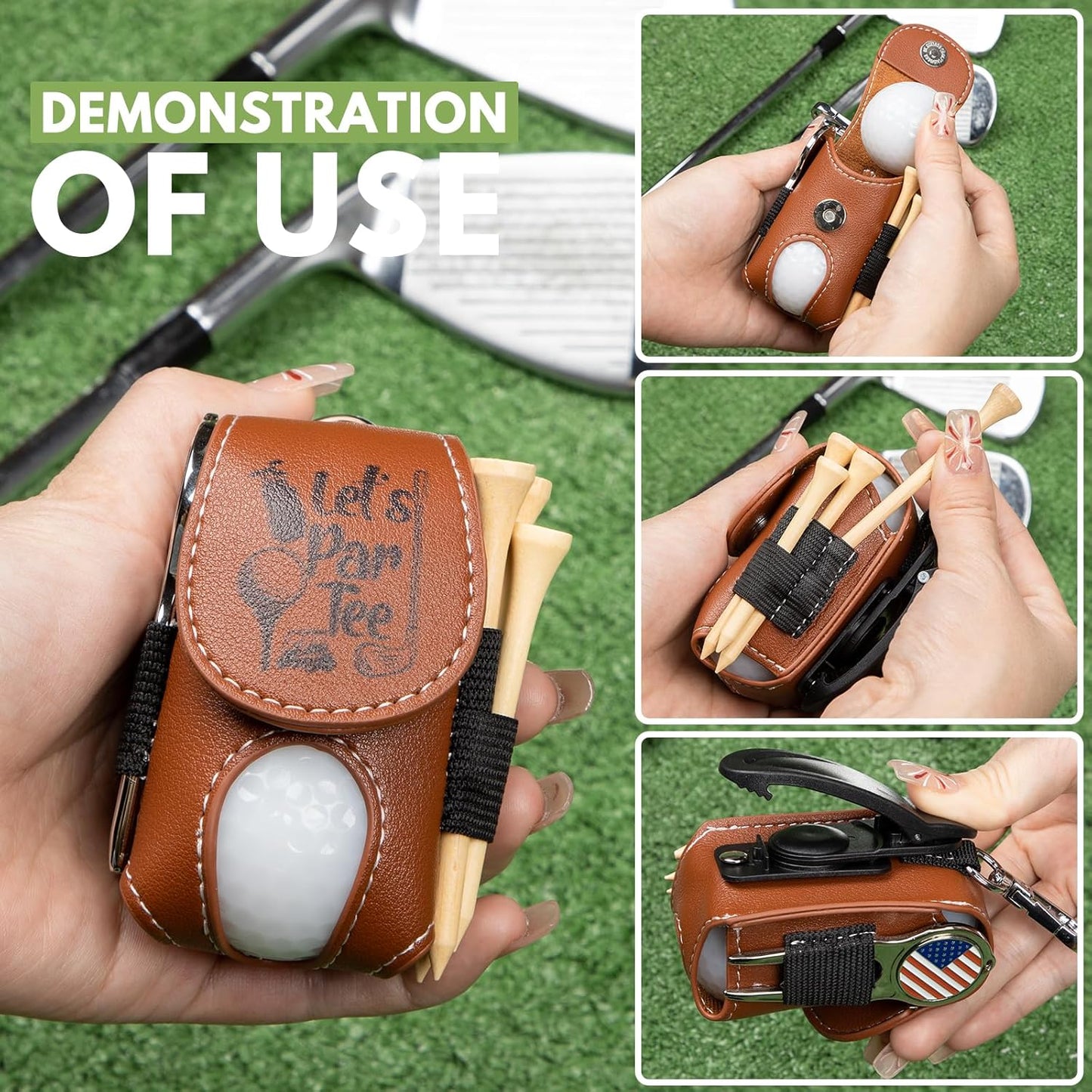 Golf Ball Bag Pouch with Golf Tee Holder Leather Golf Ball Pouch with Belt Clip Golf Ball Bag for Men and Women Storage Gift