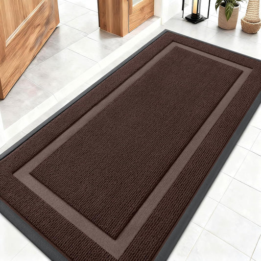 OLANLY Front Door Mat Indoor Outdoor Entrance, Waterproof All-Season, All-Weather Doormat, Sturdy Natural Rubber, Fade Resistant, Low Profile, Easy Clean Patio Porch Entryway Mat, 47x23, Dark Brown