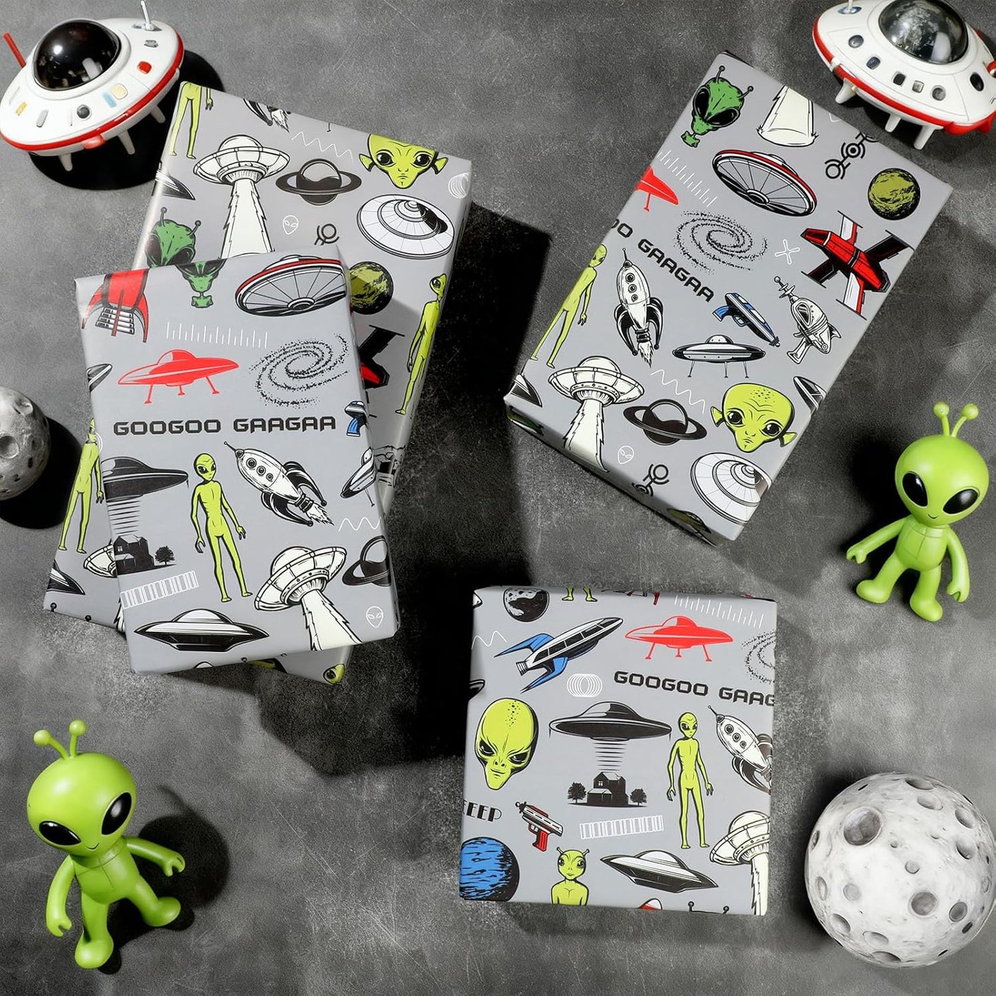 Alien Wrapping Paper Roll - 17Inch x16.4Feet - Fun Space UFO Gift Wrap Funny Wrapping Paper for Sci-Fi Parties,Birthdays,Celebrations