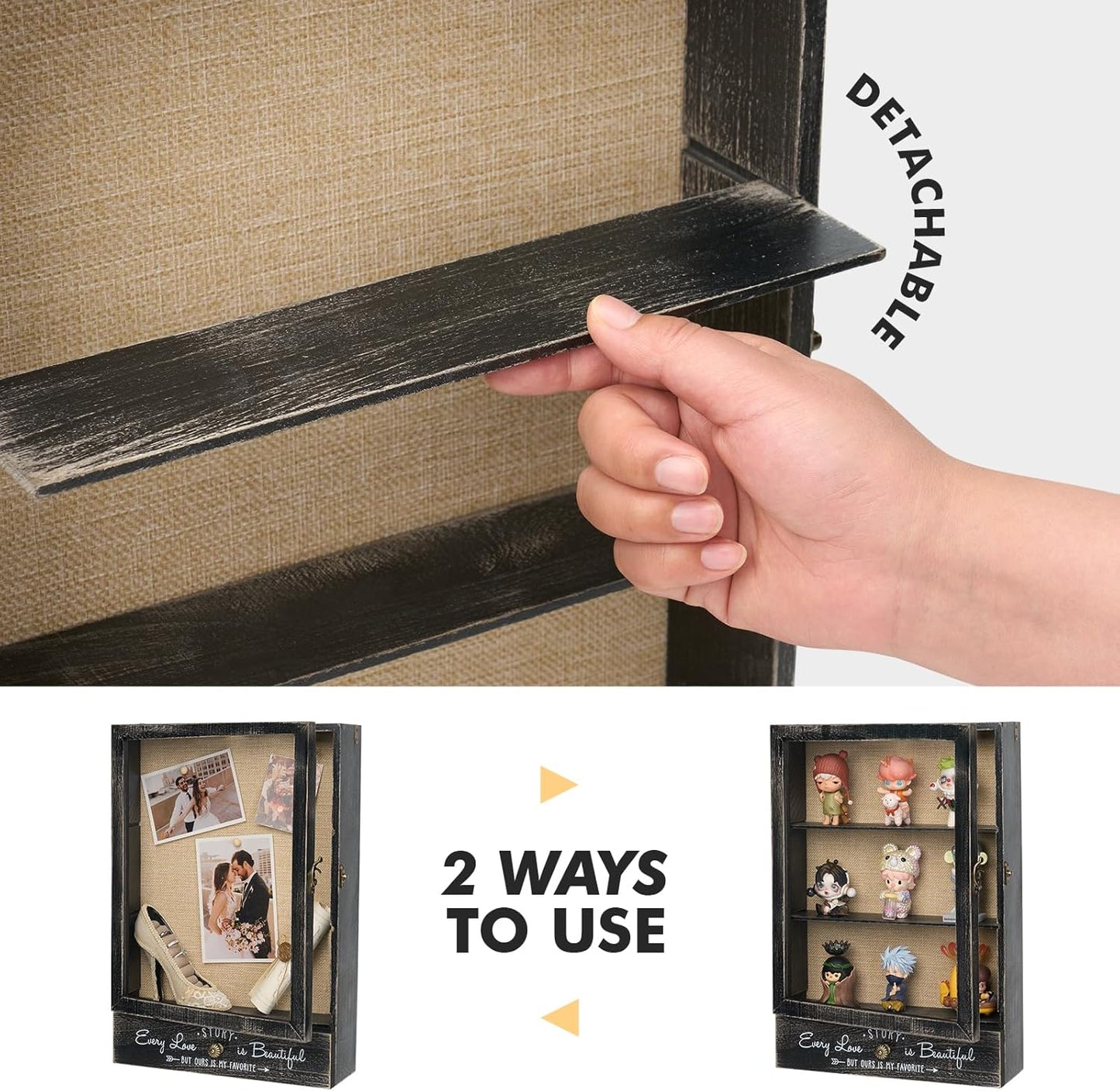 AW BRIDAL 11X16 Large Shadow Box Picture Frames Deep Shadow Boxes Display Cases with Removable Shelves and Drawers, Black Wooden Memory Boxes for Keepsakes with Slot Ideas