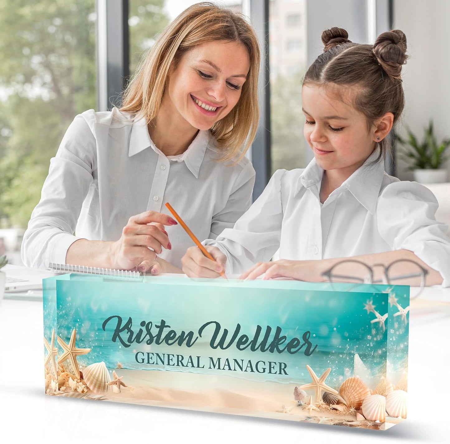 Personalized Name Plate for Desk Custom Acrylic Desk Name Plate Custom Employee Appreciation Gifts Office Gifts for Women, Men, Boss, Coworkers, Teacher, Nurse (Blue Underwater World)