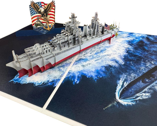 3D Navy Ship Popup Card - Handmade Military Paper Art for Birthday, Anniversary, Christmas, Father’s Day, Veterans Day - Unique Gift for Him, Her, Sailor, Veteran, Navy Lover