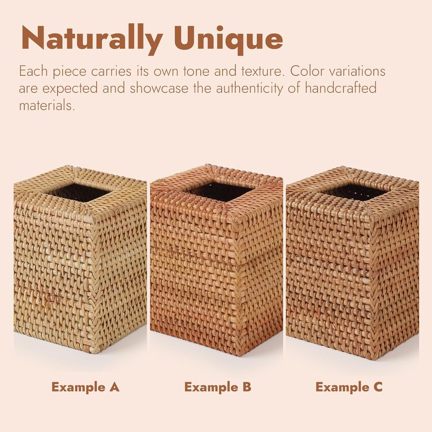 Rattan Tissue Box Cover Square, Hand Woven Wicker Tissue Holder, 5.5 x 5.5 X 5.7 inch, Natural