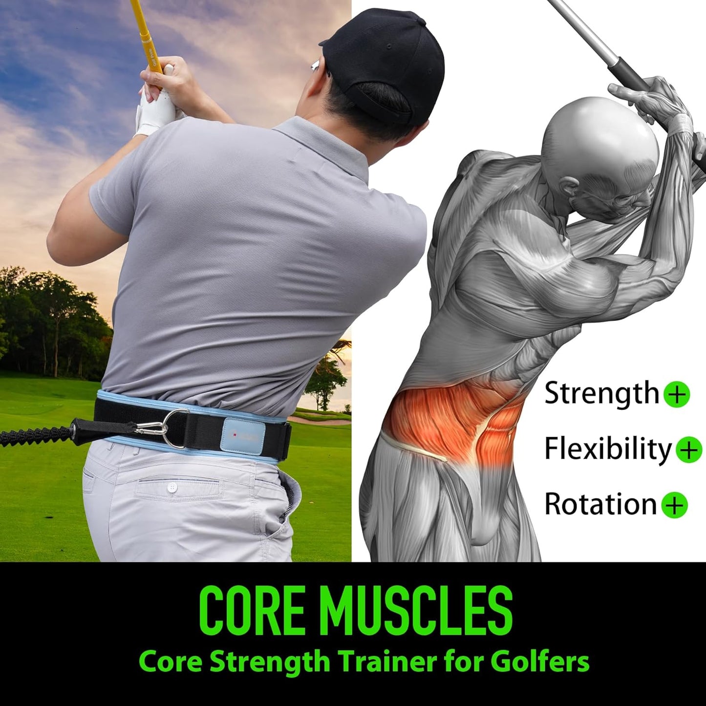 GAIARENA Golf Core Strength Trainer Swing Power Training Equipment, Golfing Exercise Resistance Bands Indoor Golf Fitness Equipment to Improve Speed Strength Flexibility Rotation Swing Posture