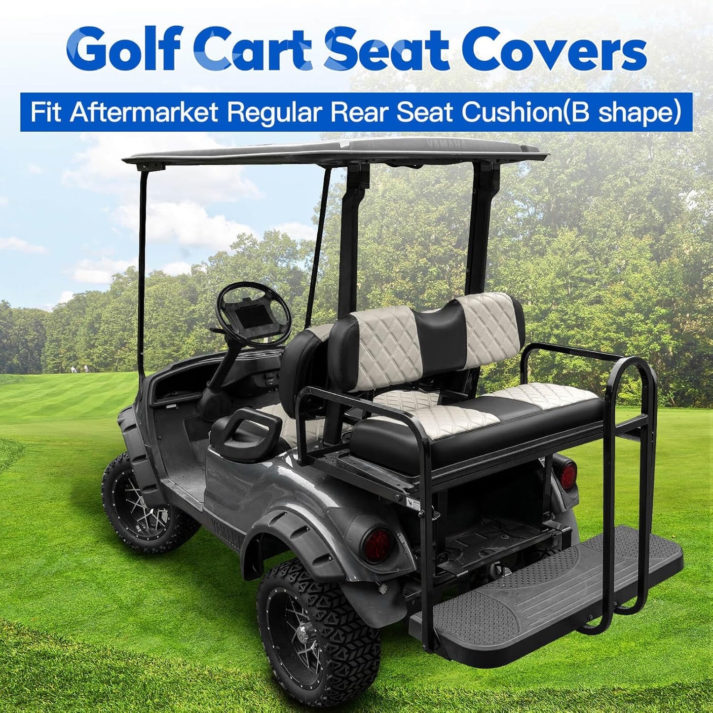 NOKINS Golf Cart Seat Covers Fit Club Car Precedent/DS/EZGO RXV/TXT/Yamaha Drive Aftermarket Standard Rear Seat Cushion, No Stapler, Multiple Colors&Breathable (Oyster Gray&Black)