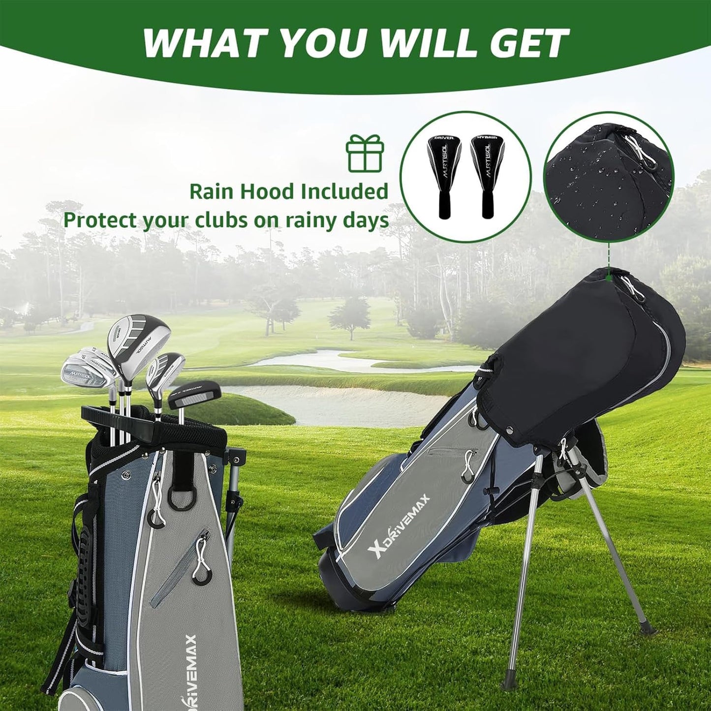 5/6 Pieces Kids Golf Club Set, Junior Golf Club Set Ages 4-12 Includes Stand Bag, 1# Drive, 5# Hybrid, 6/7#, 9/P# Irons and Putter Right Hand for Boys Girls