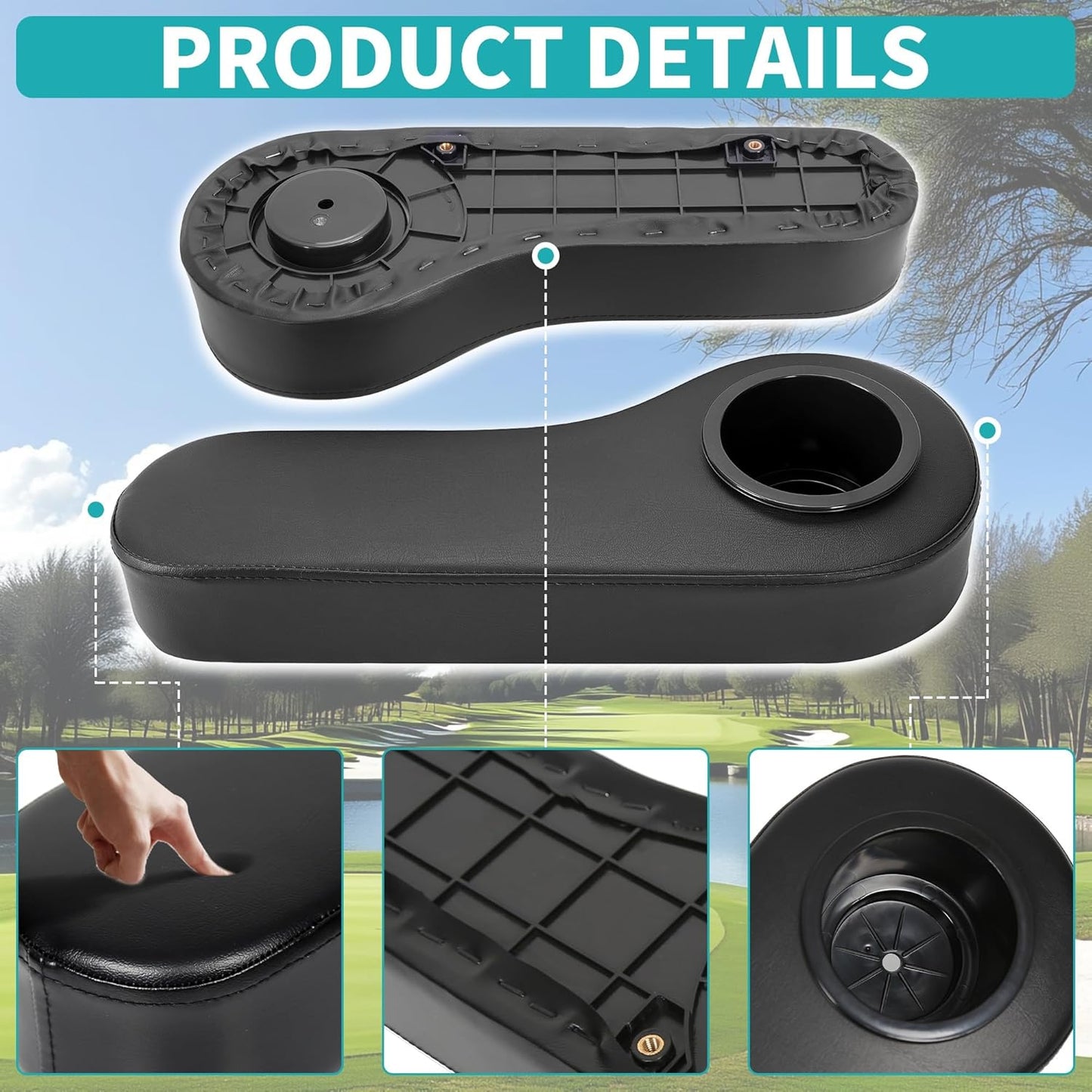 ECOTRIC Golf Cart Rear Seat Arm Rest with Universal Cup Drink Holders Set Compatible with EZGO Club Car Yamaha Pair No Drilling Required