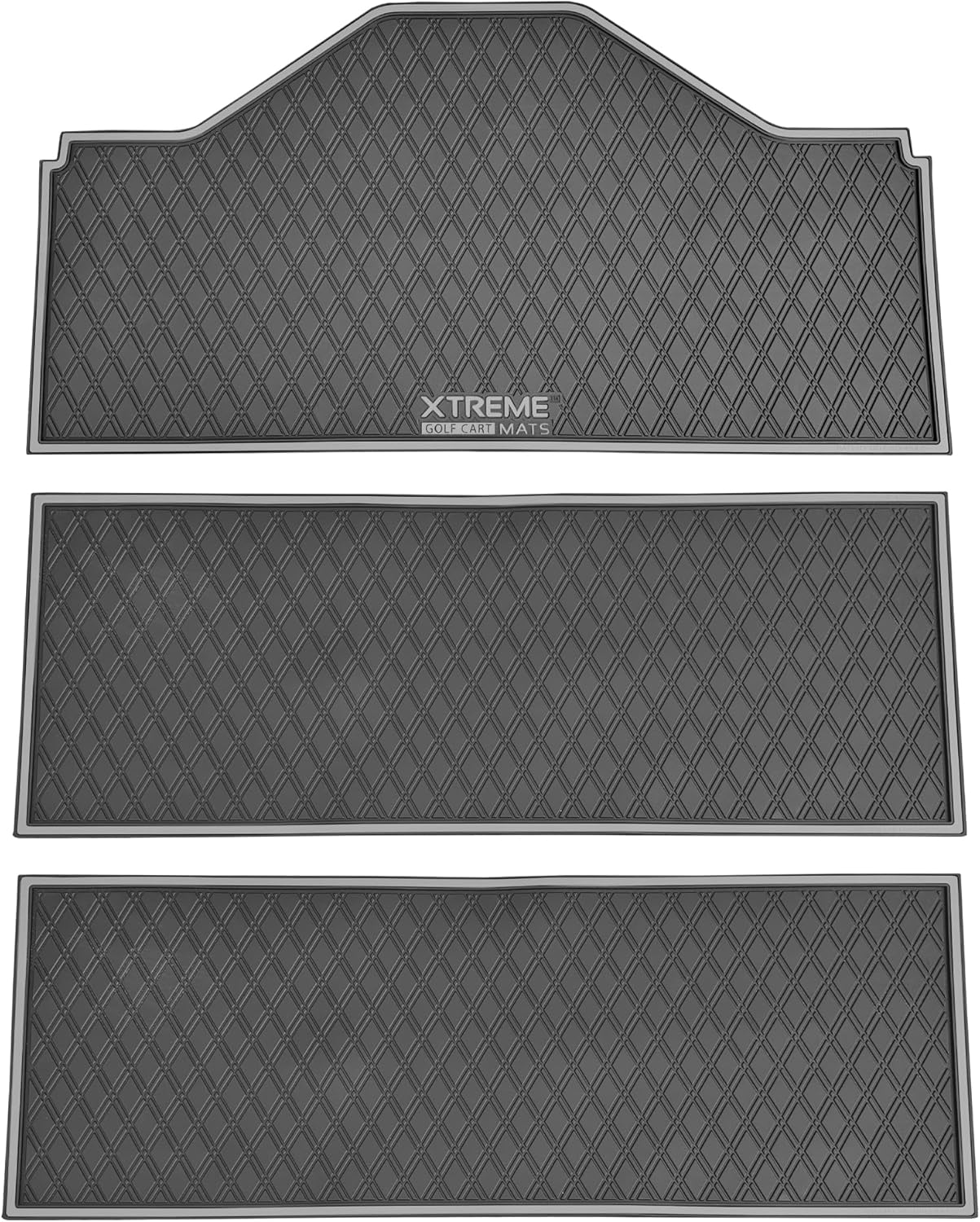 Xtreme MATS Evolution D5 Golf Cart Floor Mat Set- Rubber Double Diamond Design - Fits DMAX, GT 4 & 6, D5 6F Including Maverick and Ranger Trims (Grey Trim, D5 6F 1st, 2nd, & 3rd Rows Forward Facing)