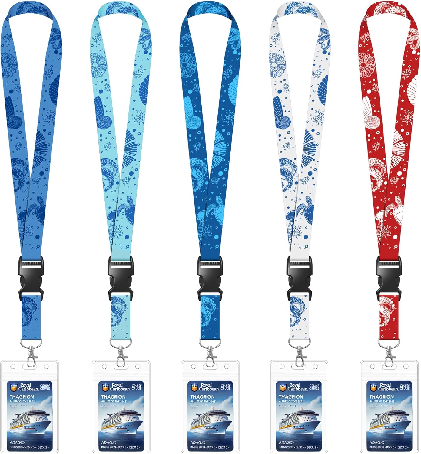 5 Pack Cruise Lanyards with Ocean Creature Design, Cruise Ship Lanyards with Waterproof ID Badge Holders for All Cruise Lines 2025, Mix