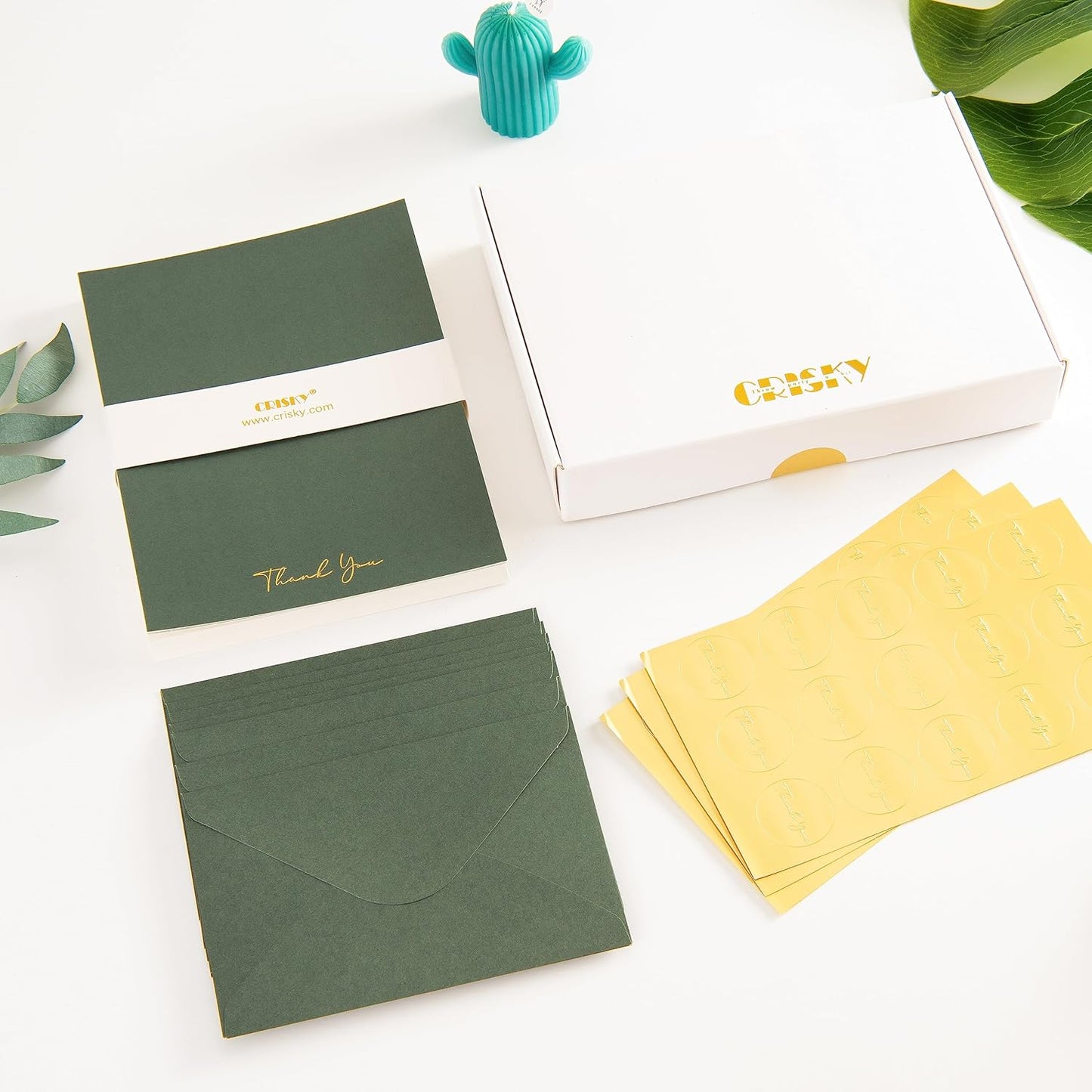 Crisky Green Thank You Cards with Envelopes & Stickers， 50 Pack Bridal Shower Graduation Thank You Cards Small Business, Wedding Baby Shower Birthday Funeral Notes Bulk