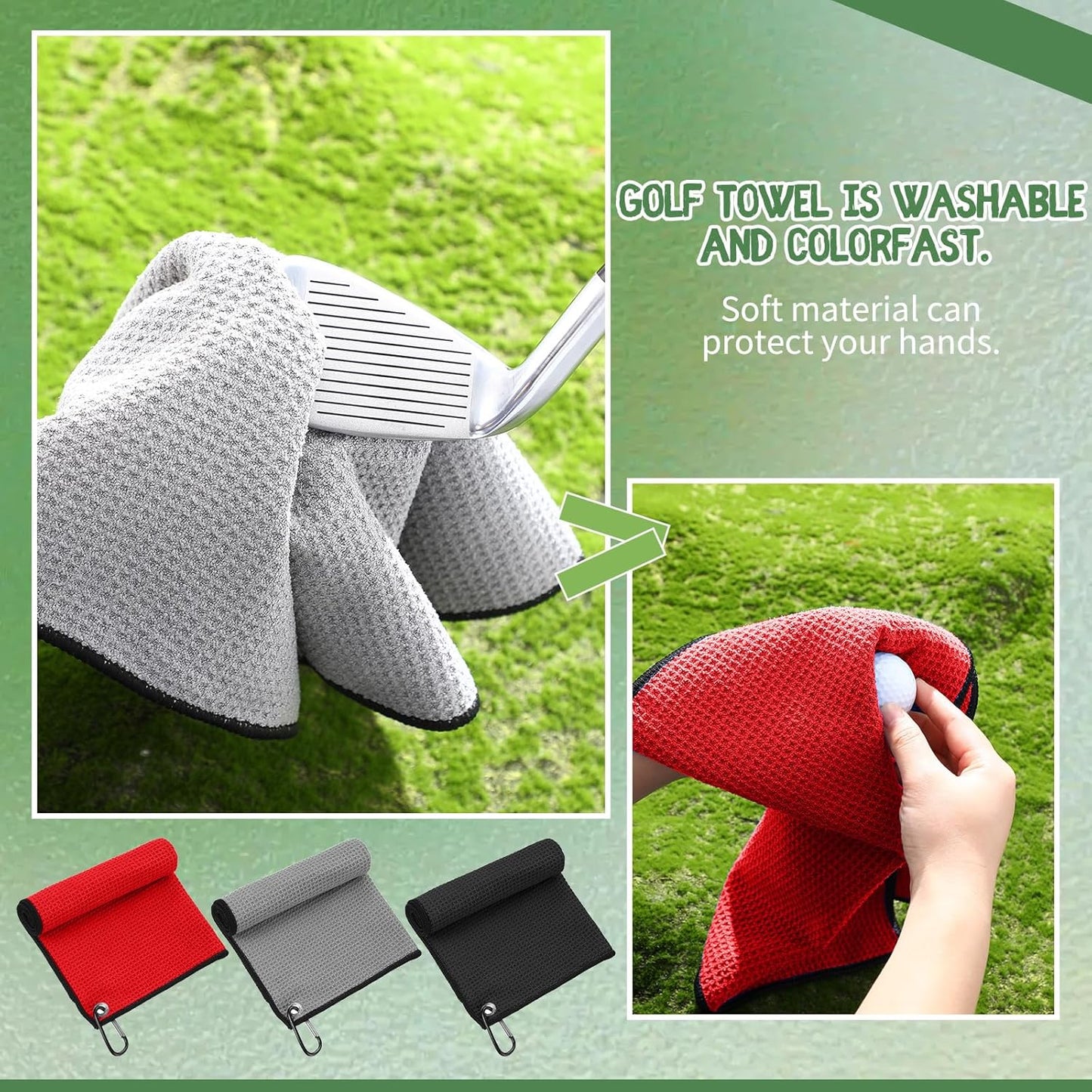 Batiyeer 30 Pcs Bulk Golf Towels for Golf Bags 16'' x 16'' Microfiber Fabric Golf Towel Waffle Pattern with Clip for Bags Men Mini Tournament Fitness Yoga Camping(Black, Gray, Red)