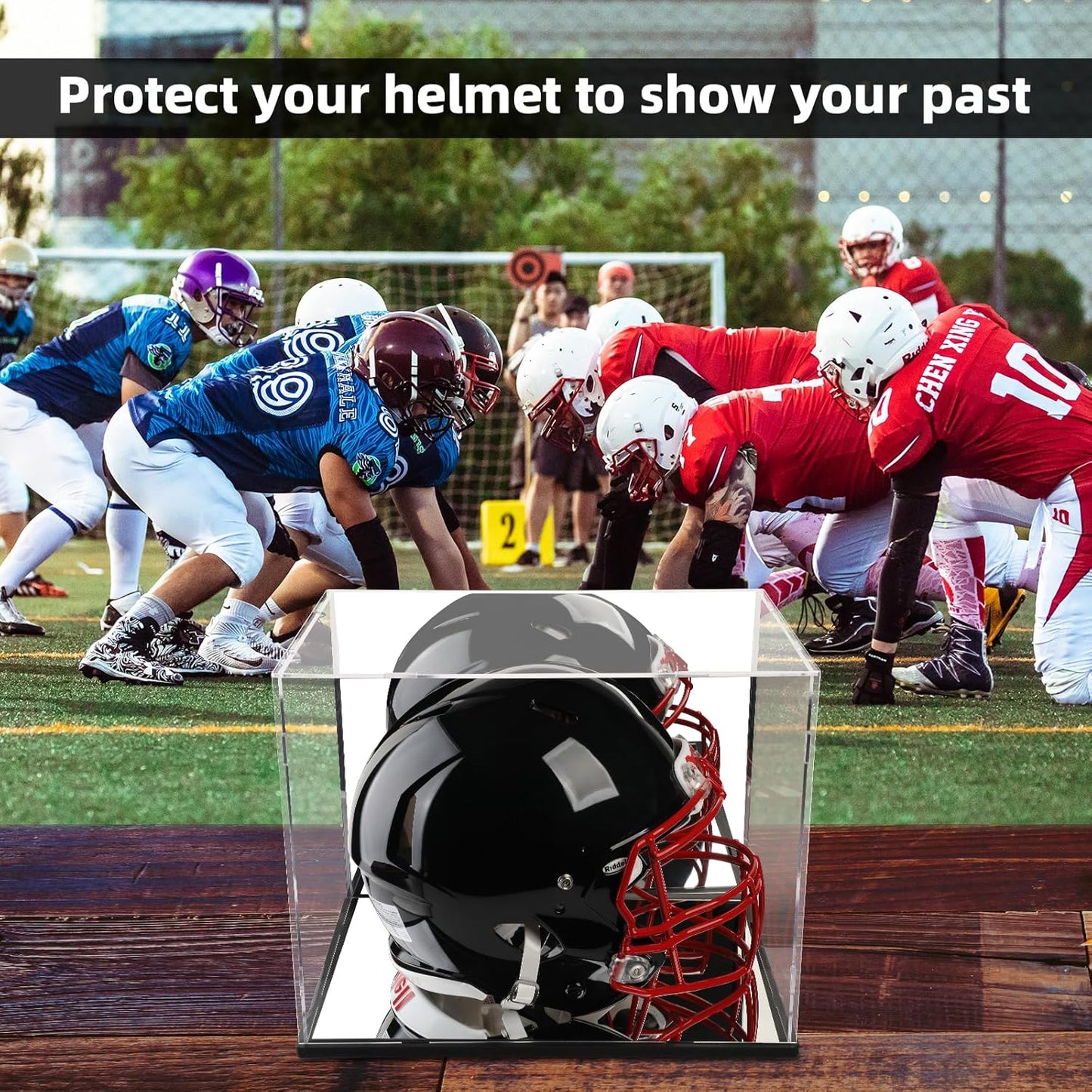 Football Helmet Display Case with Mirror backpanel and Base,Acrylic Helmet Display box Full Size,Motorcycle Helmets,UV Protection Dust-Proof Box for Collectible Memorabilia Storage(need self-assembly)