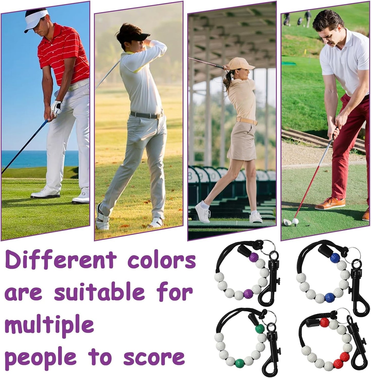4 Pieces Golf Beads to Count Strokes for Women, Golf Beads Score Counter with Clip, Beaded Scoring String, Suitable for Referee Caddie Golfer