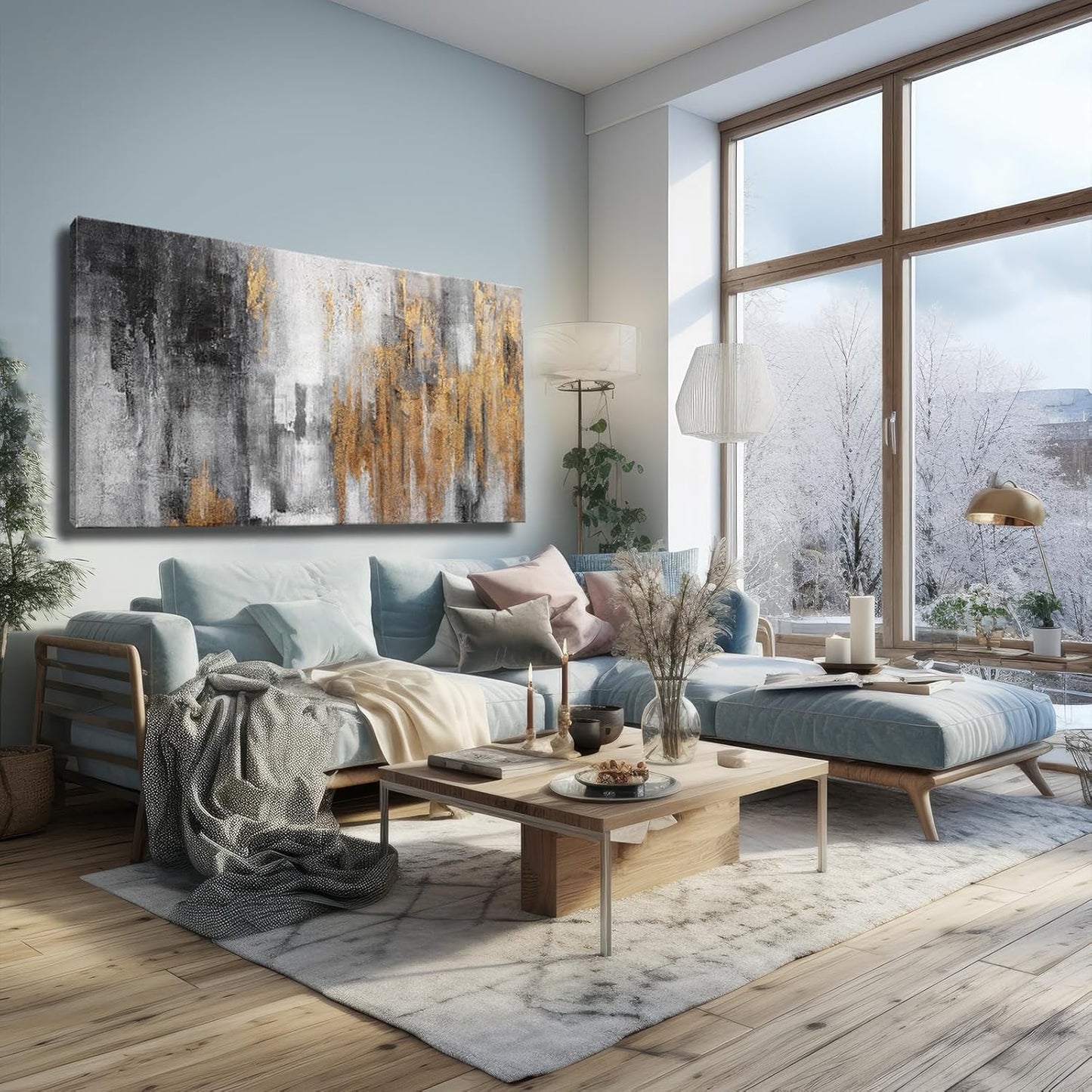 YJYart Black and Gold Wall Art - Hand Painted Painting - Vintage Decor for Living Room -Abstract Picture for Bedroom Office Hotel 24x48 Inch