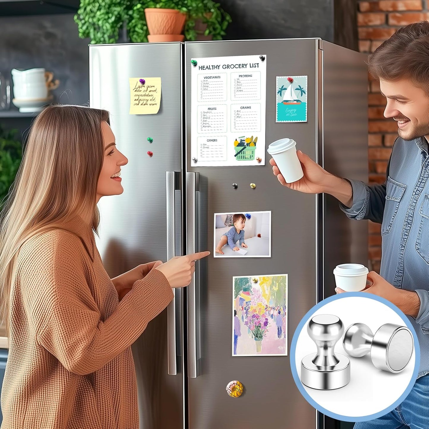 FINDMAG 45 Pack Fridge Magnets for Whiteboard, Strong Refrigerator Magnet, Small Neodymium Magnet, Tiny Magnet for Hanging, Map, Projects (Silver)