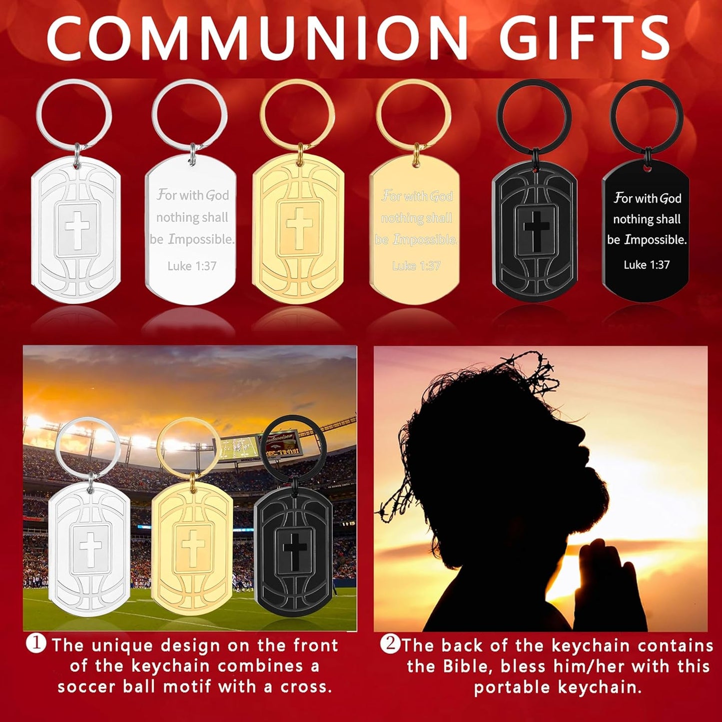 Football/Baseball/Soccer/Basketball Keychain for Men First Communion Baptism Confirmation Mens Gifts