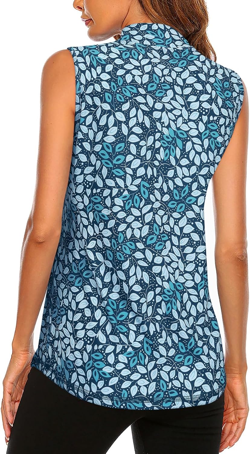 Koscacy Women's Sleeveless Golf Tennis Polo Shirts Zip Up Dry Fit Workout Tank Tops Athletic Shirt