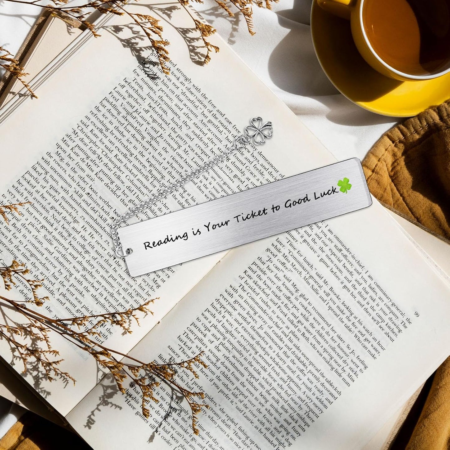 Teacher Appreciation Gifts, Cute Flower Metal Bookmarks for Book Lovers Students Friends Women Anniversary Christmas Birthday Graduation Valentine's Day (Reading is Your Ticket to Good Luck)