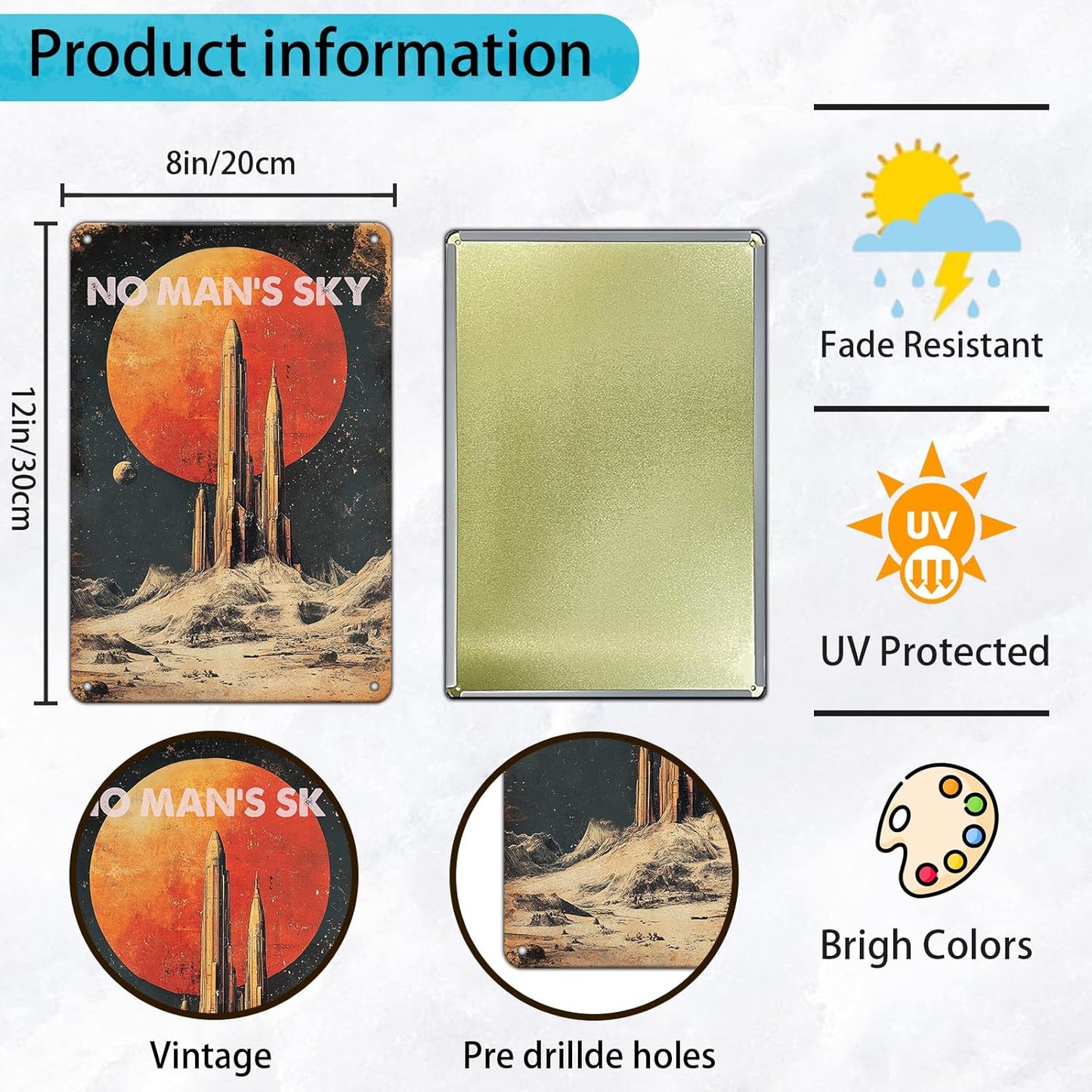 Vintage Wall Decor Metal Tin Plaque No Mans Sky Decoration Public Sign Poster Iron Painting Wall Decor Poster Wall Art Nostalgic Tin Sign for Home Cofe Kitchen Pub Bar 8x12 Inch