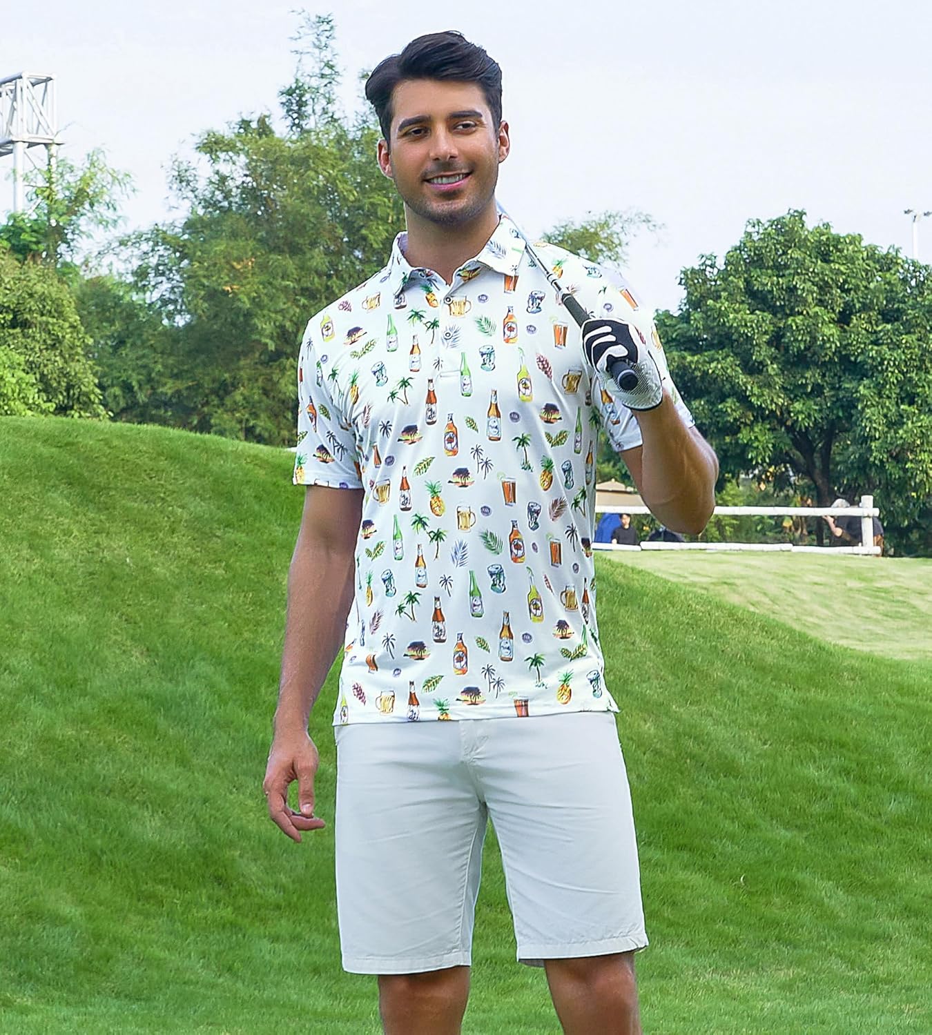 Alex Vando Mens Hawaiian Golf Shirt Moisture Wicking Digital Print Golf Shirts for Men