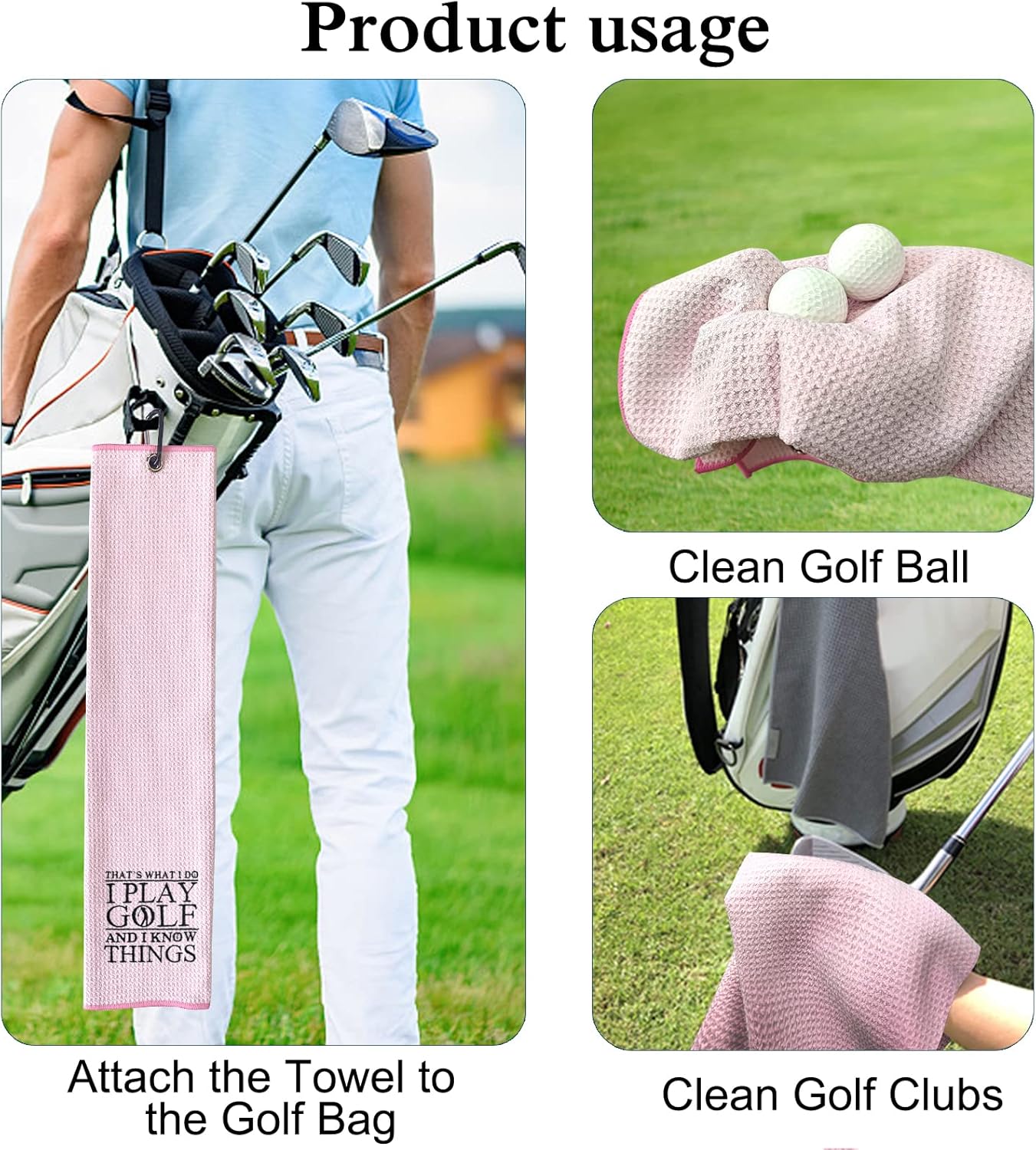 DYJYBMY Pink Golf Towel, Microfiber Golf Towels with Clip, Embroidered Golf Gift for Men, Women or Retired Coworker
