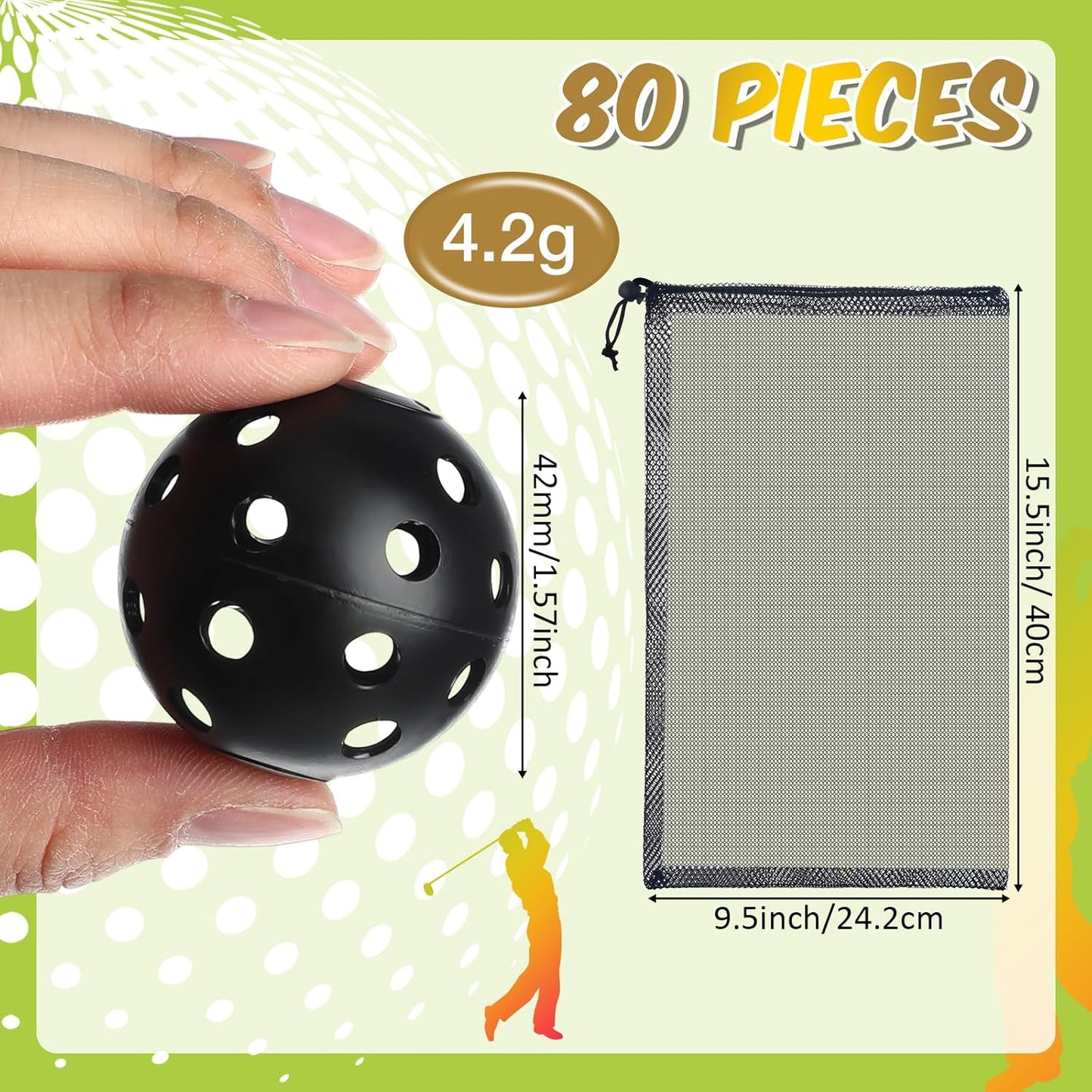 80 Pack Practice Golf Balls Limited Flight 42 mm Golf Training Airflow Hollow Plastic Ball for Women Men Indoor Outdoor Driving Range Swing Practice Home