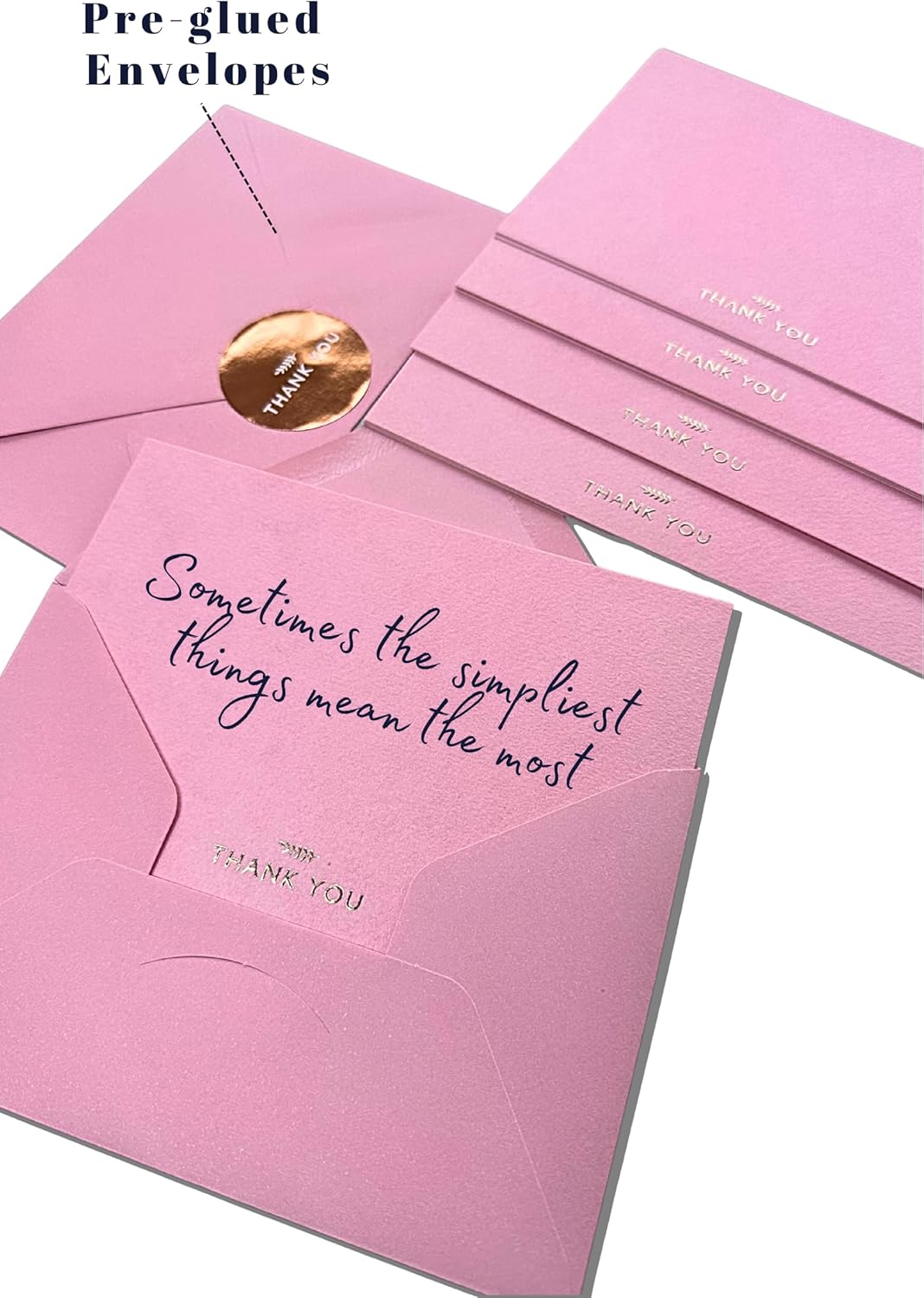 RUN2PRINT Thank You Cards with Envelopes & Gold Foil Stickers – Flat Dusty Blue Cards (4″×6″) – Embossed Italian Textured Thick Paper – For Weddings, Business & Every Occasion