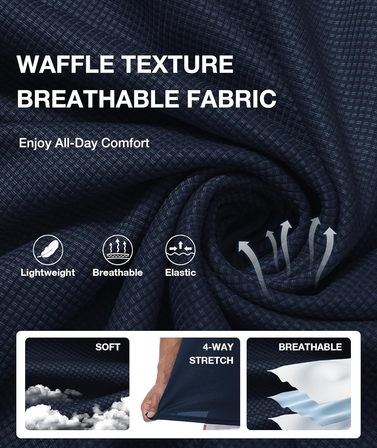 GEEK LIGHTING Mens Waffle Texture Polo Shirts Short Sleeve Casual T-Shirts Moisture Wicking Collared Golf Shirt with Pocket