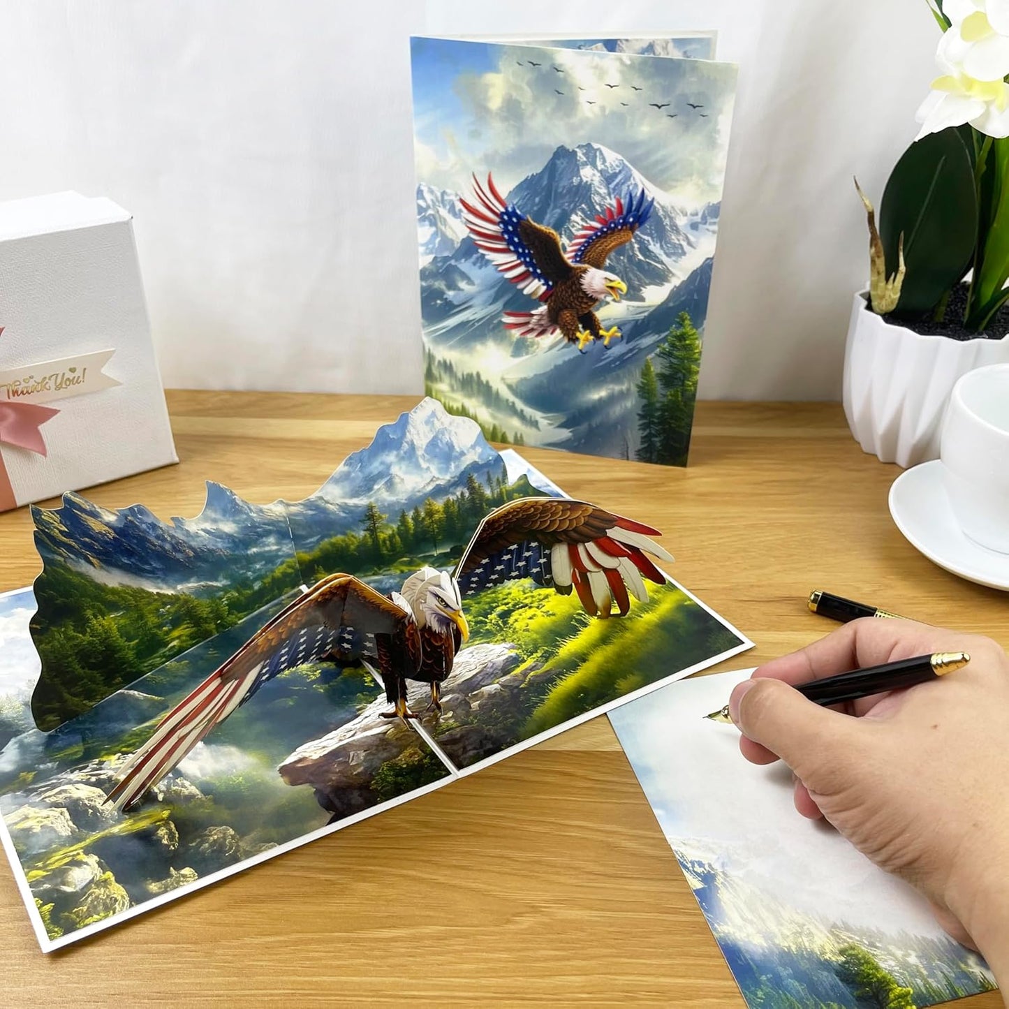 3D Bald Eagle Popup Card - Handmade Patriotic Paper Art for Birthday, Anniversary, Christmas, Father’s Day, Veterans Day - Unique Gift for Him, Her, Dad, Veteran, Eagle Lover