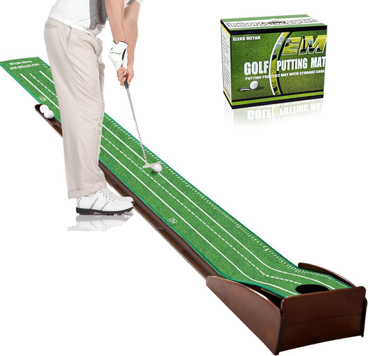 Putting Green Portable Indoor Putting mat，Includes Putting Practice Ball, Wrinkle-Free Mat, and Solid Wood Construction,Office, Living Room, Golf Gift