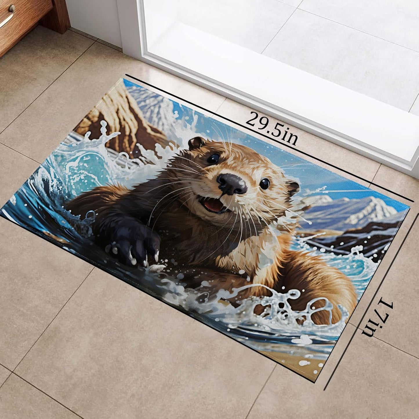 Cute Otter Animal Indoor Doormat, Non-Woven Fabrics Non Slip Floor Mat 17x29.5 in Area Rug Quick Absorbent Entrance Rug Front Door Mat, Welcome Mats Entryway Rug Doormats for Kitchen Home Bedroom