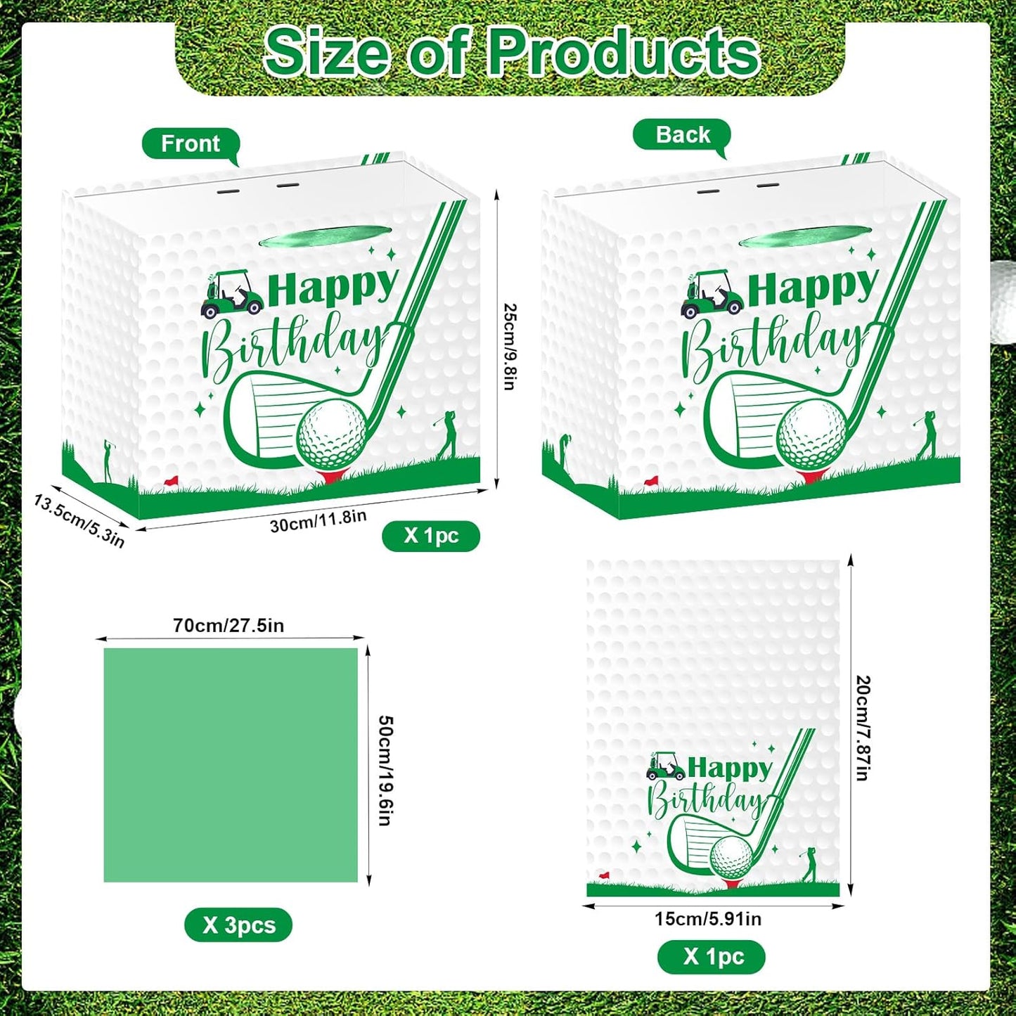 Luvsweets Golf Birthday Gift Bag - Green Gift Wrapping Bag with Tissue Paper and Greeting Card for Men Boys, Golf Party Favors, Sports Themed Birthday Decorations Supplies