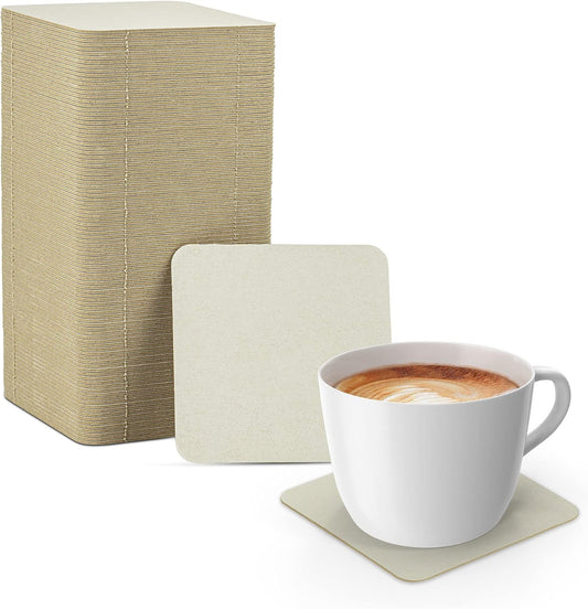 MT Products Off-White Square Paper Coasters for Drinks - 4” Blank Disposable Coasters (Pack of 125) - Made in The USA