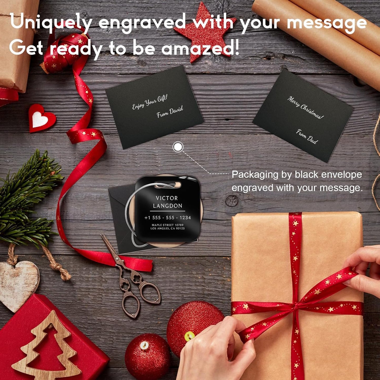 Stainless Luggage Tags for Suitcases: Metal Personalized Luggage Tags and Bags with Customizable Texts (Black)