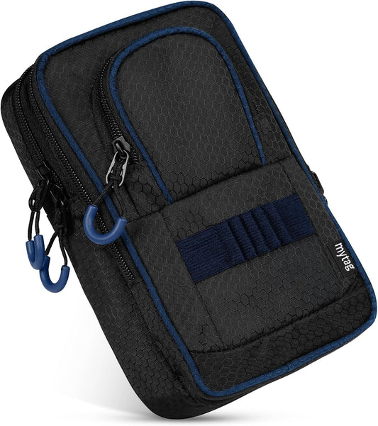 mytag Golf Ball Bag Pouch | Store 12-15 Balls, Golf Valuables Pouch Portable Outfit Organizer Bag Organizer Case Multipocket (Blue/Black)