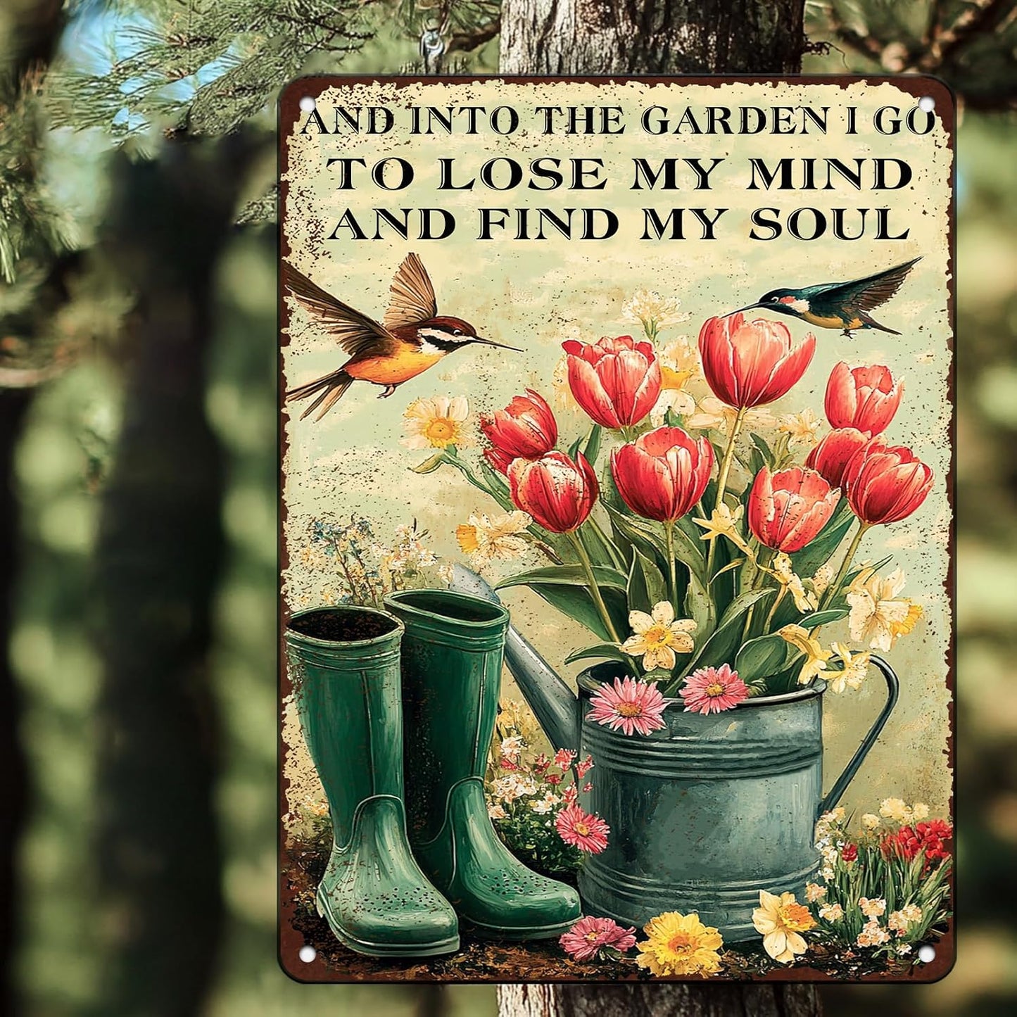 Vintage Tin Sign And Find My Soul Flower Sign Retro Sign for Home Office Kitchen Bar Cafe Garden Wall Decor 12x16 Inch